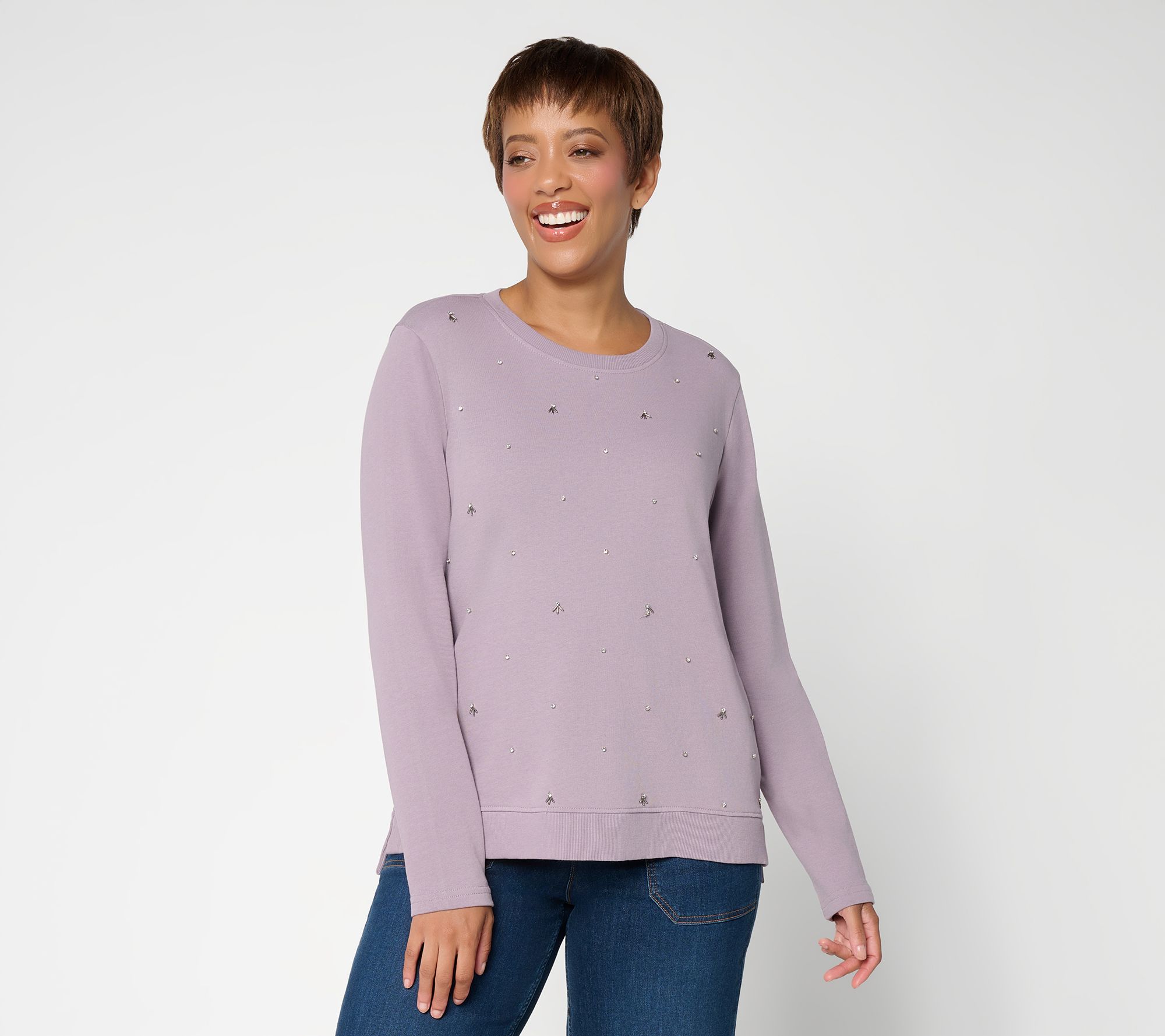 LOGO Lavish by Lori Goldstein Embellished Long Sleeve Top
