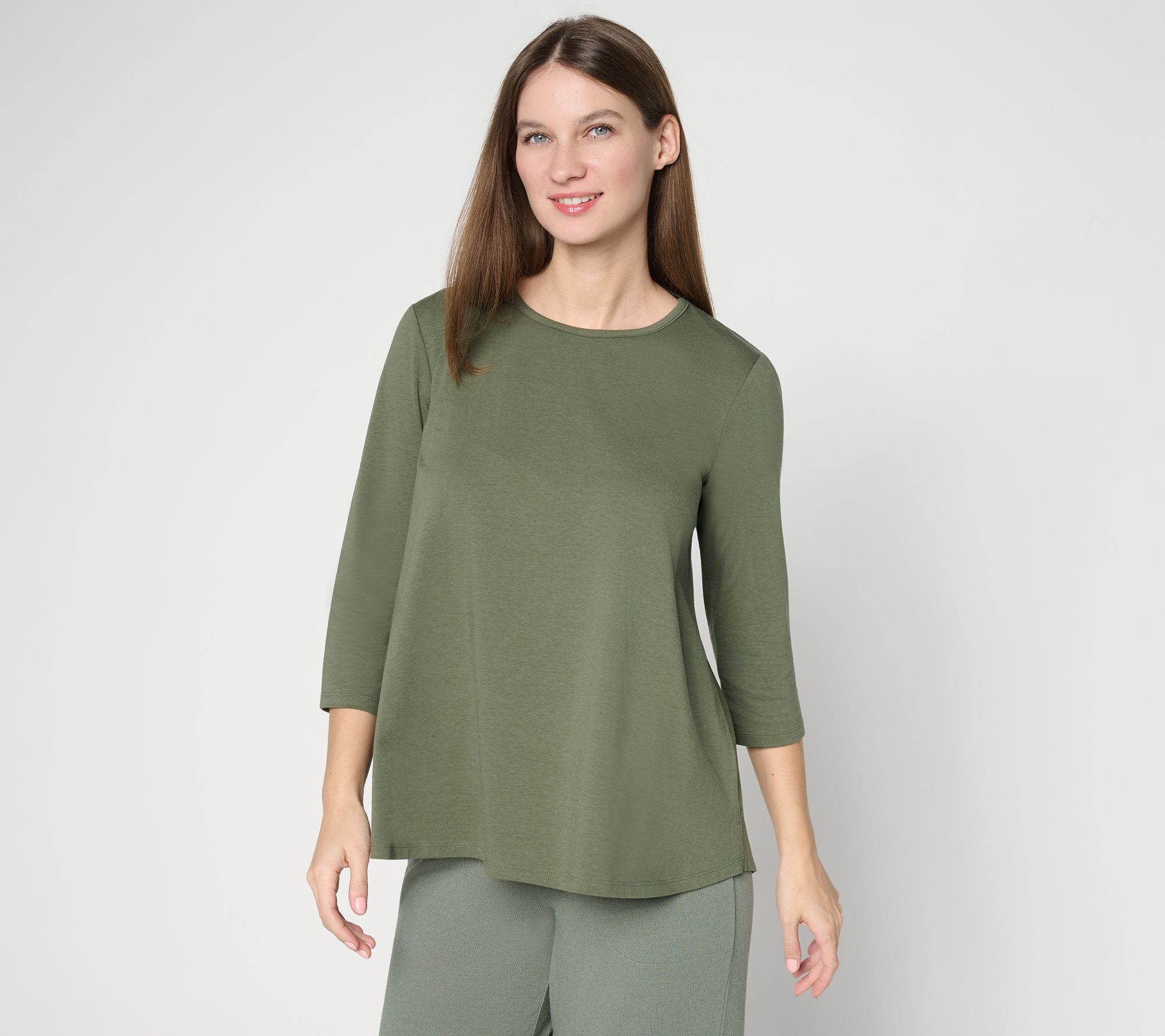 "As Is" Denim & Co. Beach Jersey Round Neck 3/4 Sleeve Swing Top