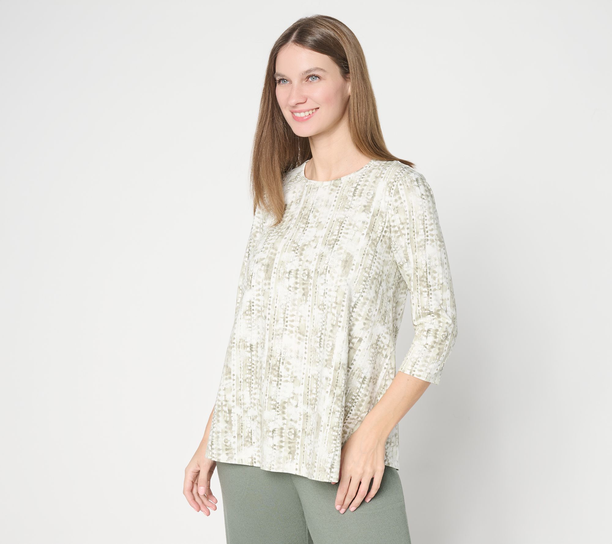 "As Is" Denim & Co. Beach Jersey Round Neck 3/4 Sleeve Swing Top