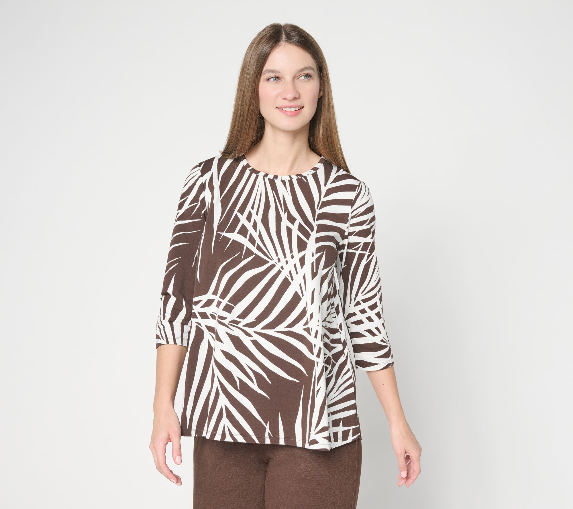 "As Is" Denim & Co. Beach Jersey Round Neck 3/4 Sleeve Swing Top