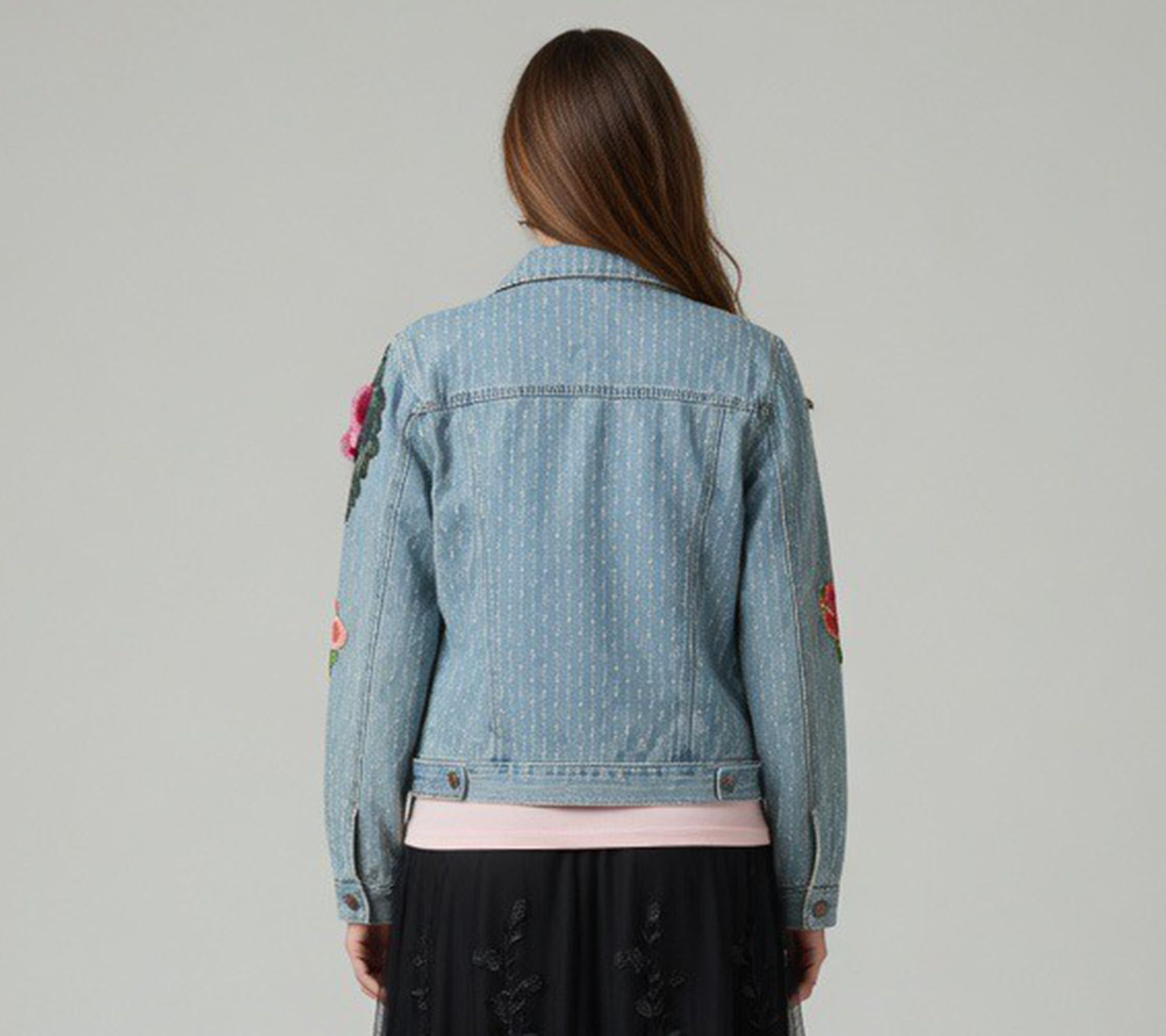 Nikki Lund Blossom 3D Floral Denim Jacket - QVC.com
