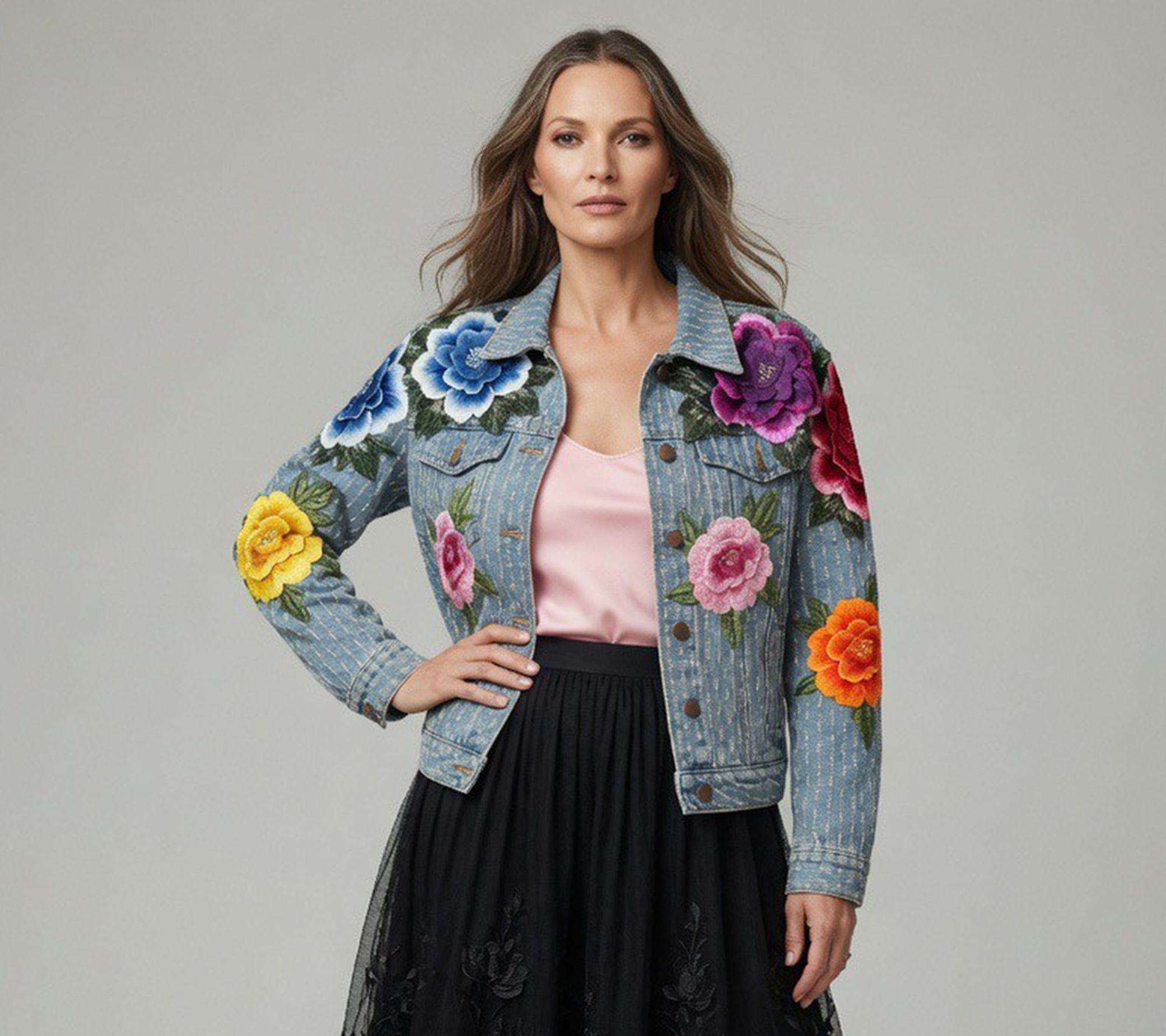 Nikki Lund Blossom 3D Floral Denim Jacket