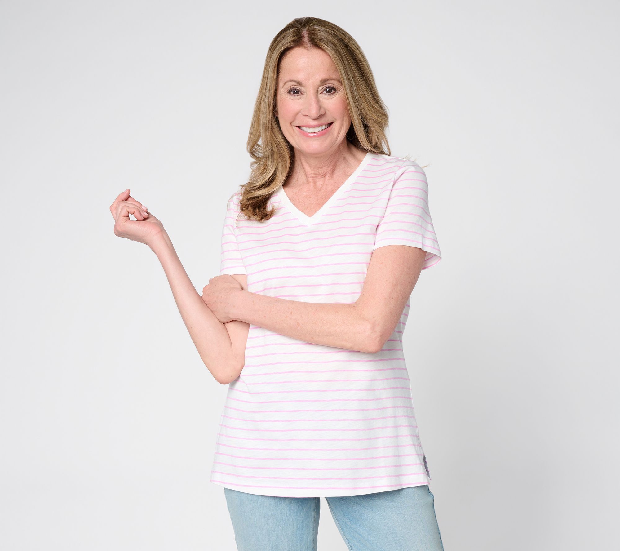 "As Is" Belle by Kim Gravel Slub Knit Striped V Neck Top