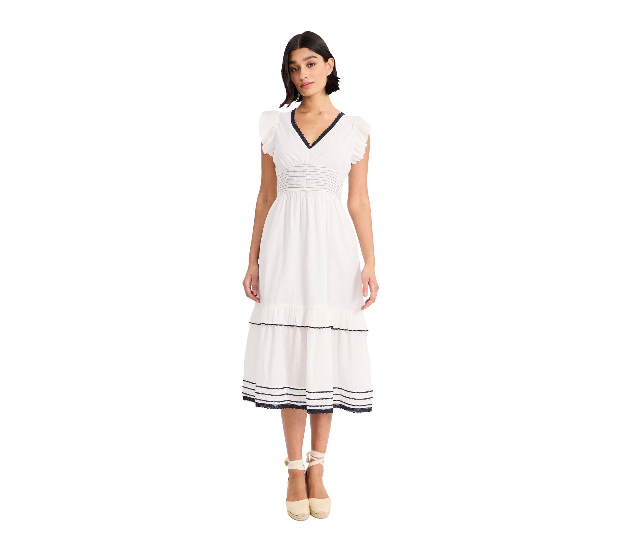 Maggy London Ballon Sleeve V-Neck Midi