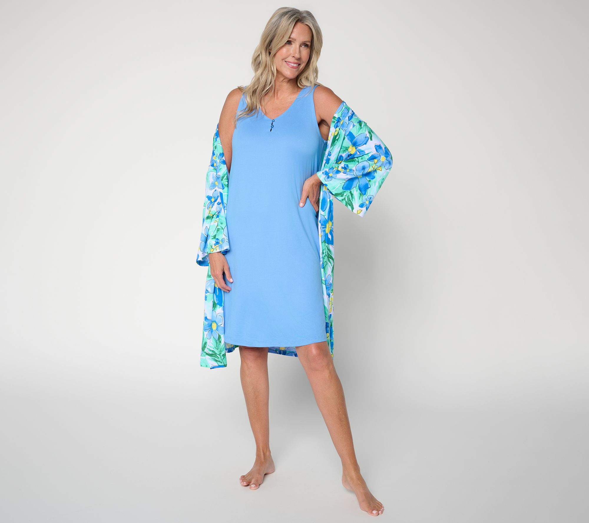"As Is" Carole Hochman Henley Gown and Flutter Robe Travel Set