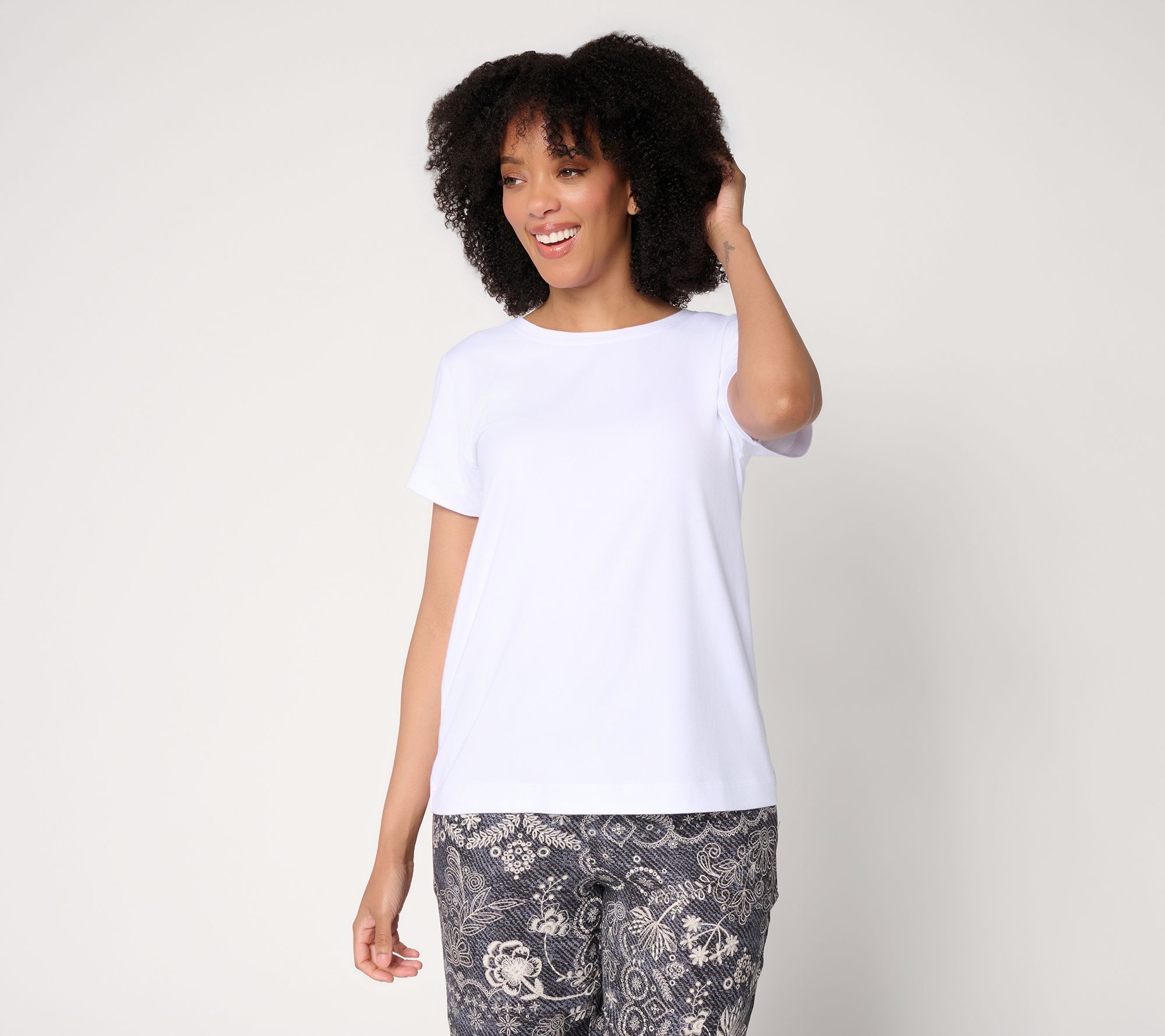 "As Is" Susan Graver Essentials Comfy Cotton Crew Neck Top