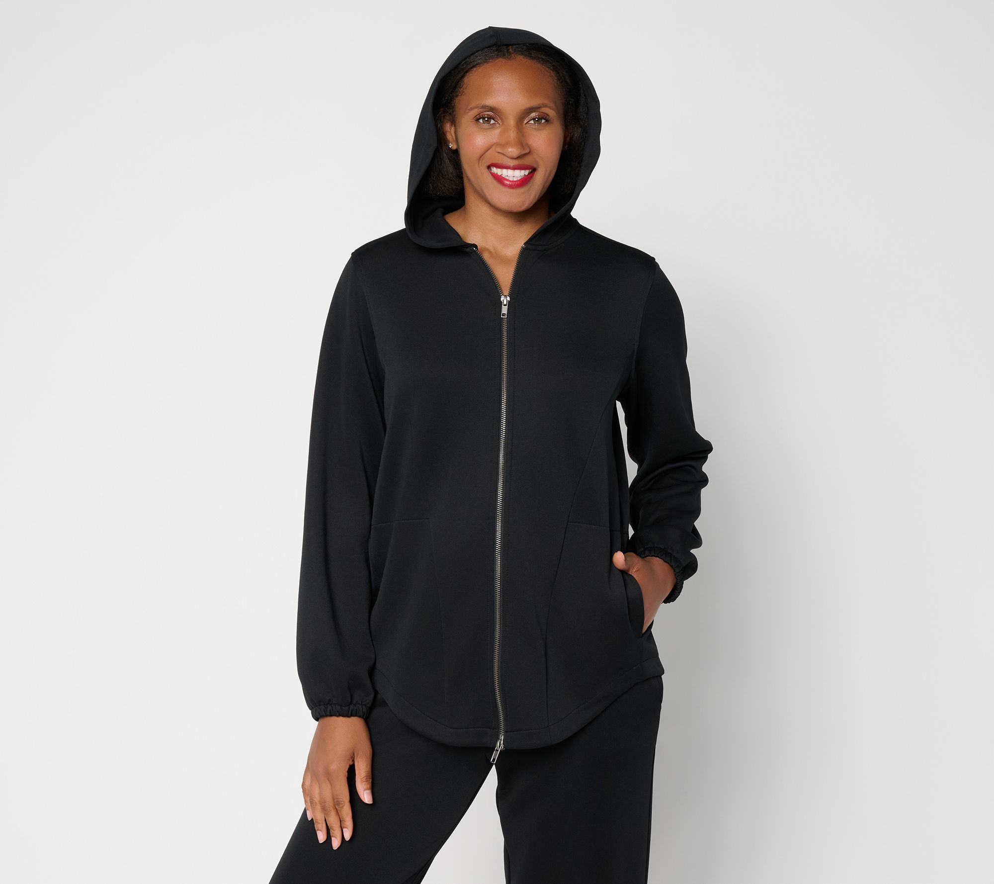 "As Is" LOGO by Lori Goldstein Zip Front Long Hooded Jacket