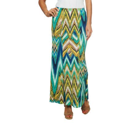 Susan Graver Liquid Knit Pull-on Printed Maxi Skirt Petite - Page 1 ...