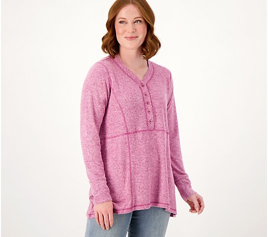 LOGO by Lori Goldstein Brushed Sweater Knit Henley Top