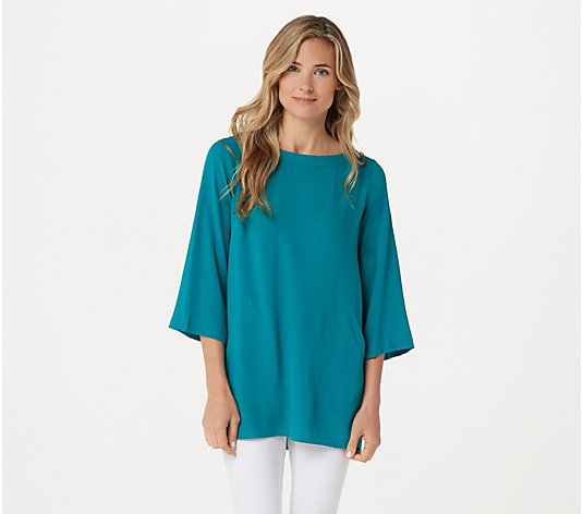 Linea by Louis Dell'Olio Pebble Crepe Tunic with Inverted Pleats