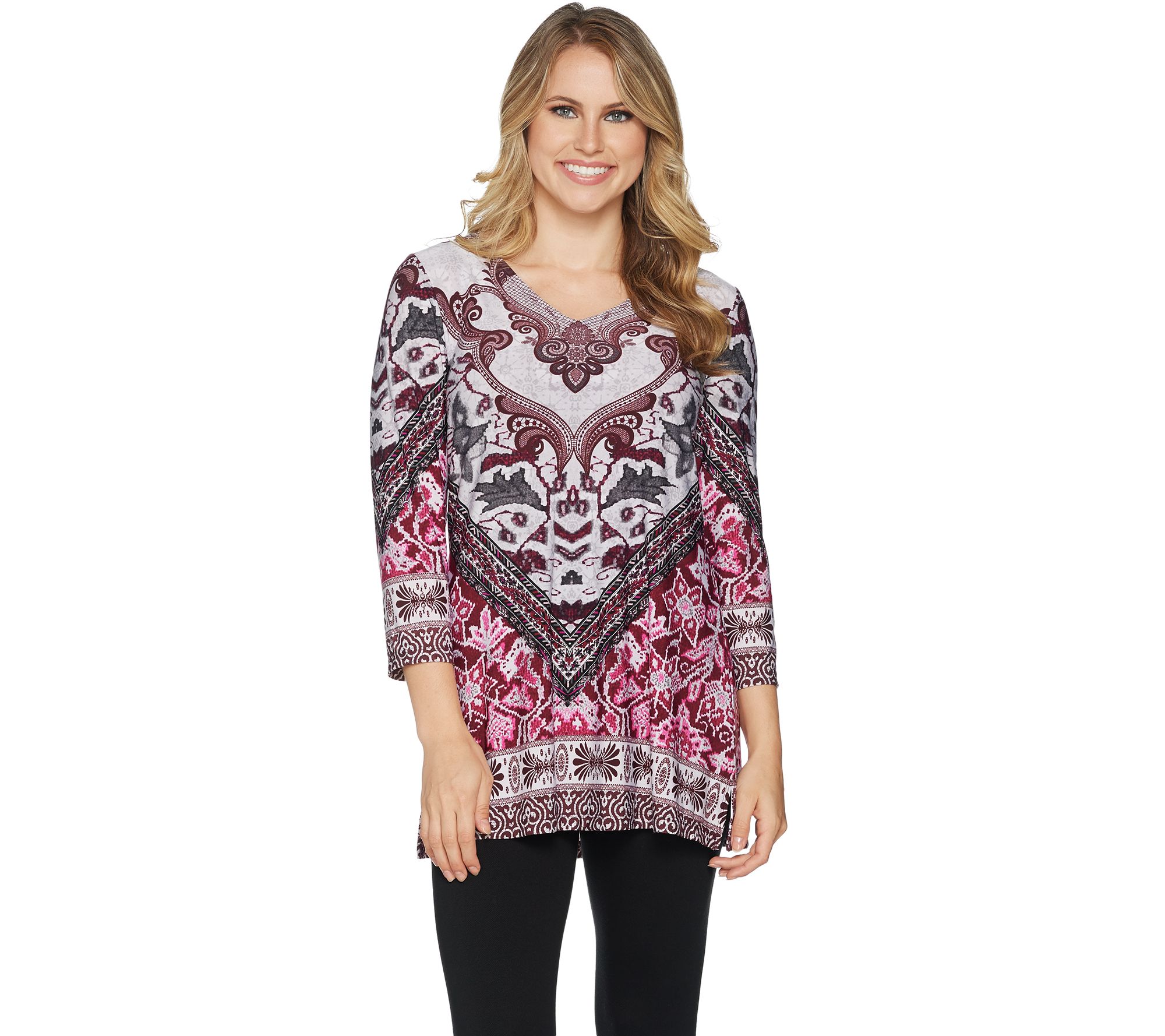 Attitudes by Renee Placement Print V-Neck Tunic w/ Side Slits - QVC.com