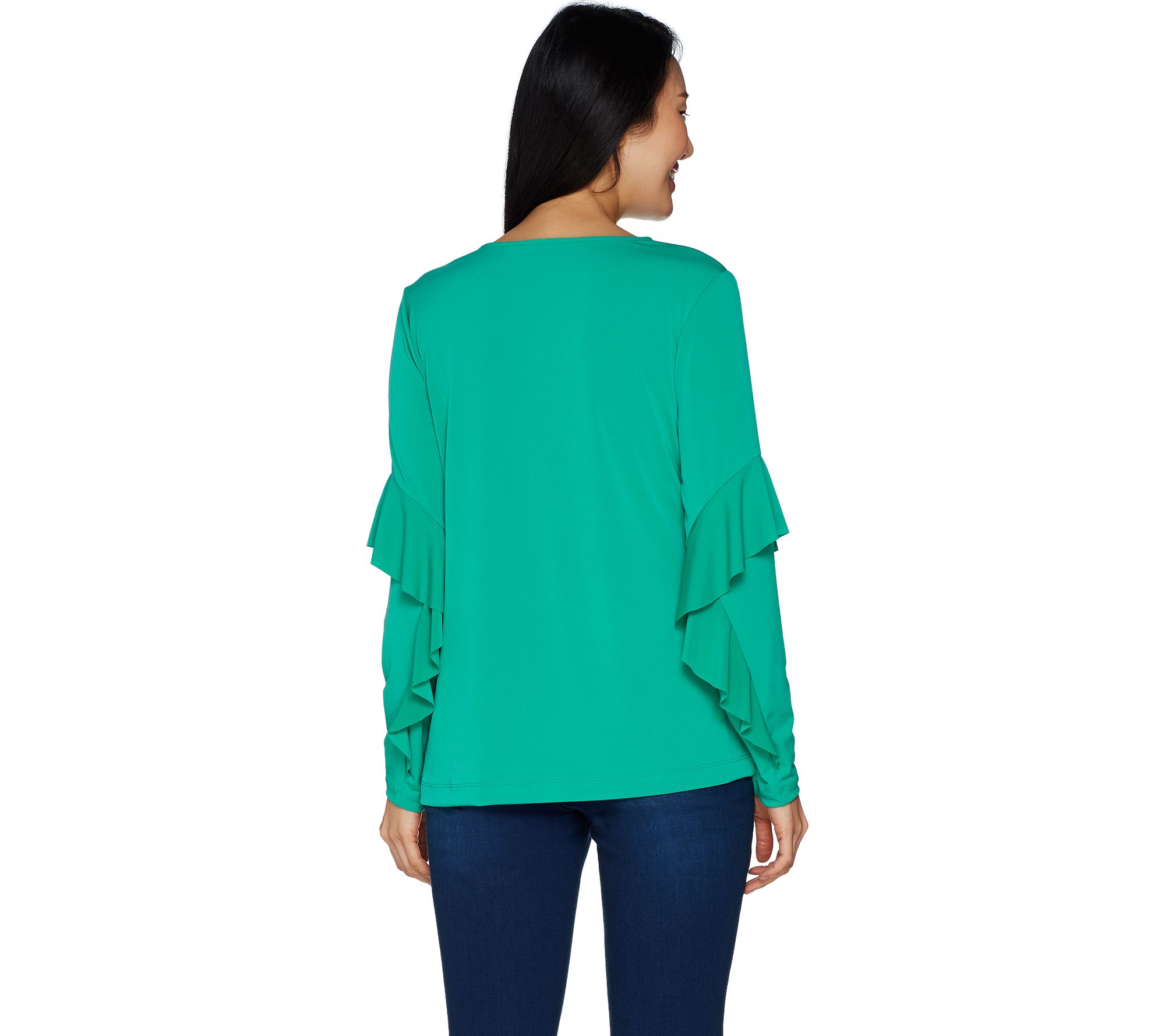 Susan Graver Liquid Knit Top With Ruffle Sleeves