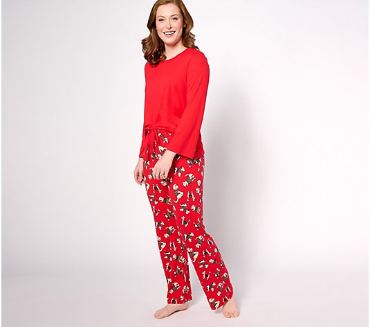 AnyBody Brushed Jersey Bell Sleeve Printed 2-Piece Pajama Set