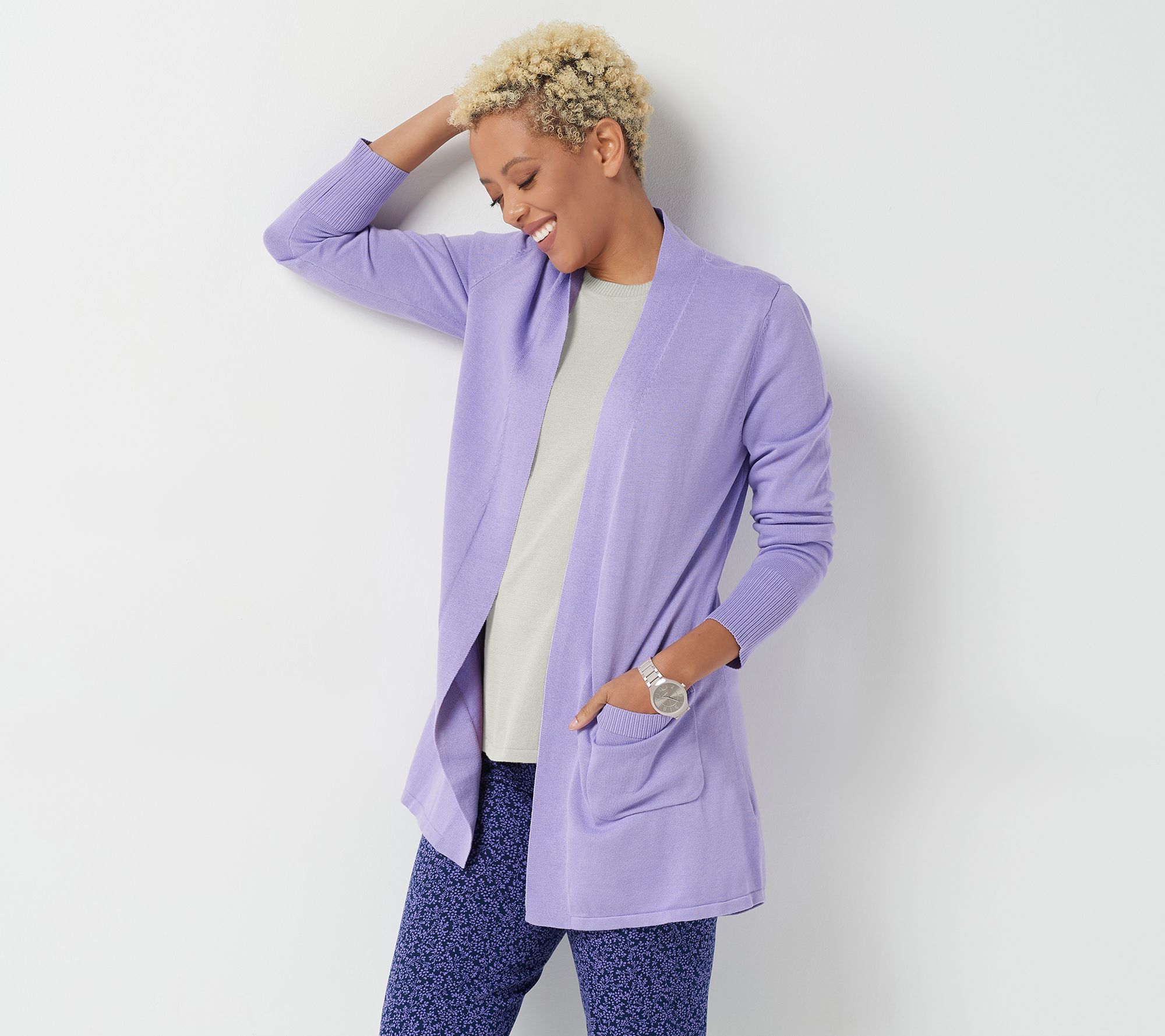 (QVC) Isaac Mizrahi Live! Cardigan Sweater with HiLow Hem