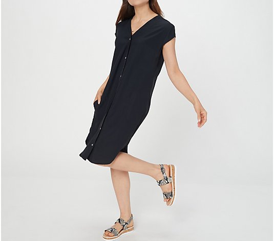 Truth + Style Regular V-Neck Button Front Woven Dress with Pockets