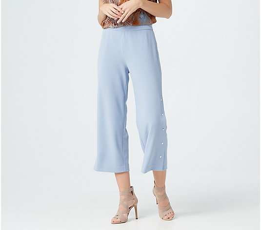 "As Is" Dennis Basso Luxe Crepe Pull-On Crop Pants with Snaps