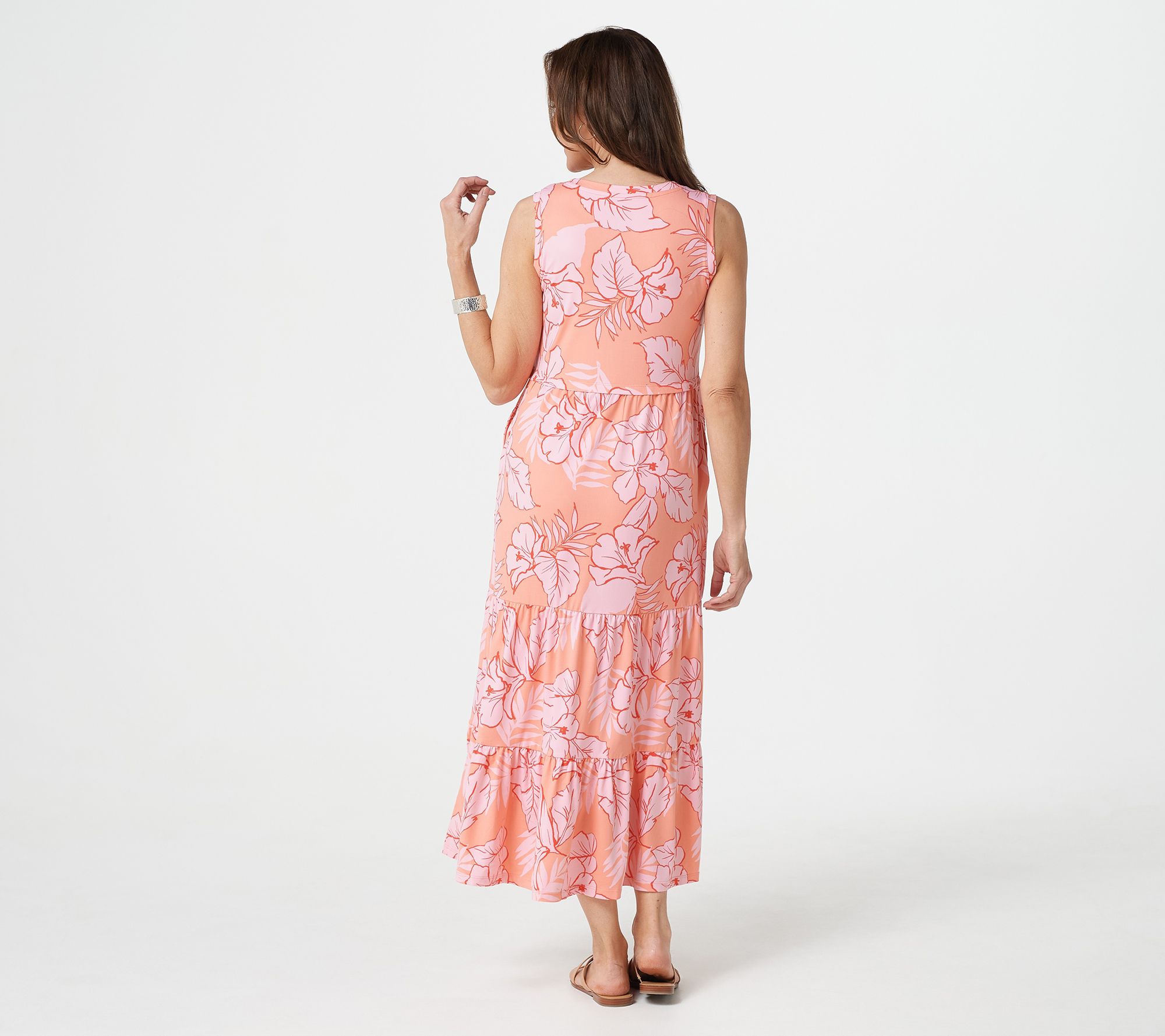 As Is Cuddl Duds Flexwear Scoop-Neck Tiered Maxi Dress 