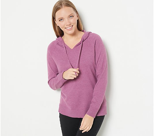 Denim & Co. Comfort Zone Honey Knit Hooded Split- Neck Sweater