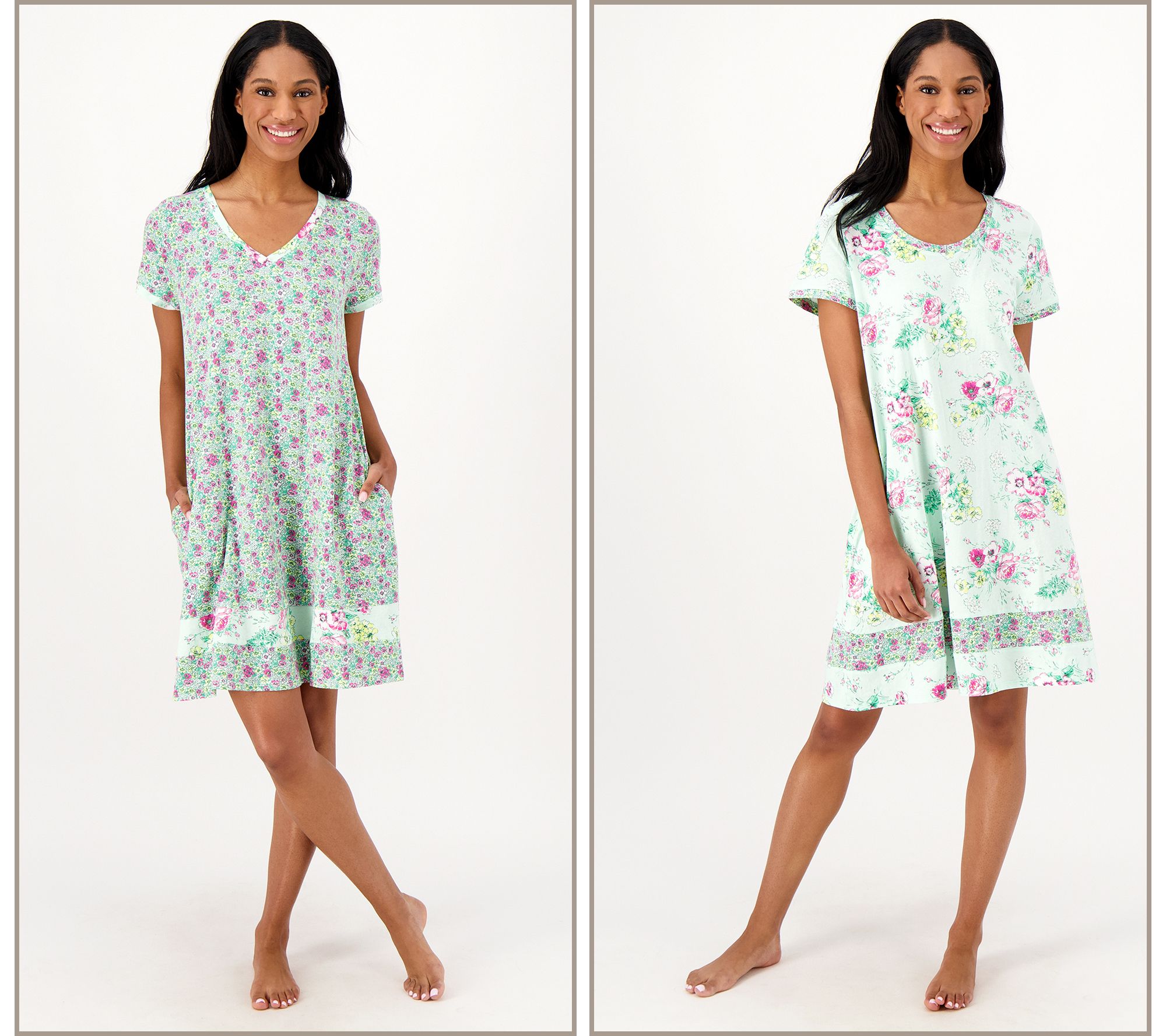 Aqua Floral Cotton Short Nightgown – Carole Hochman