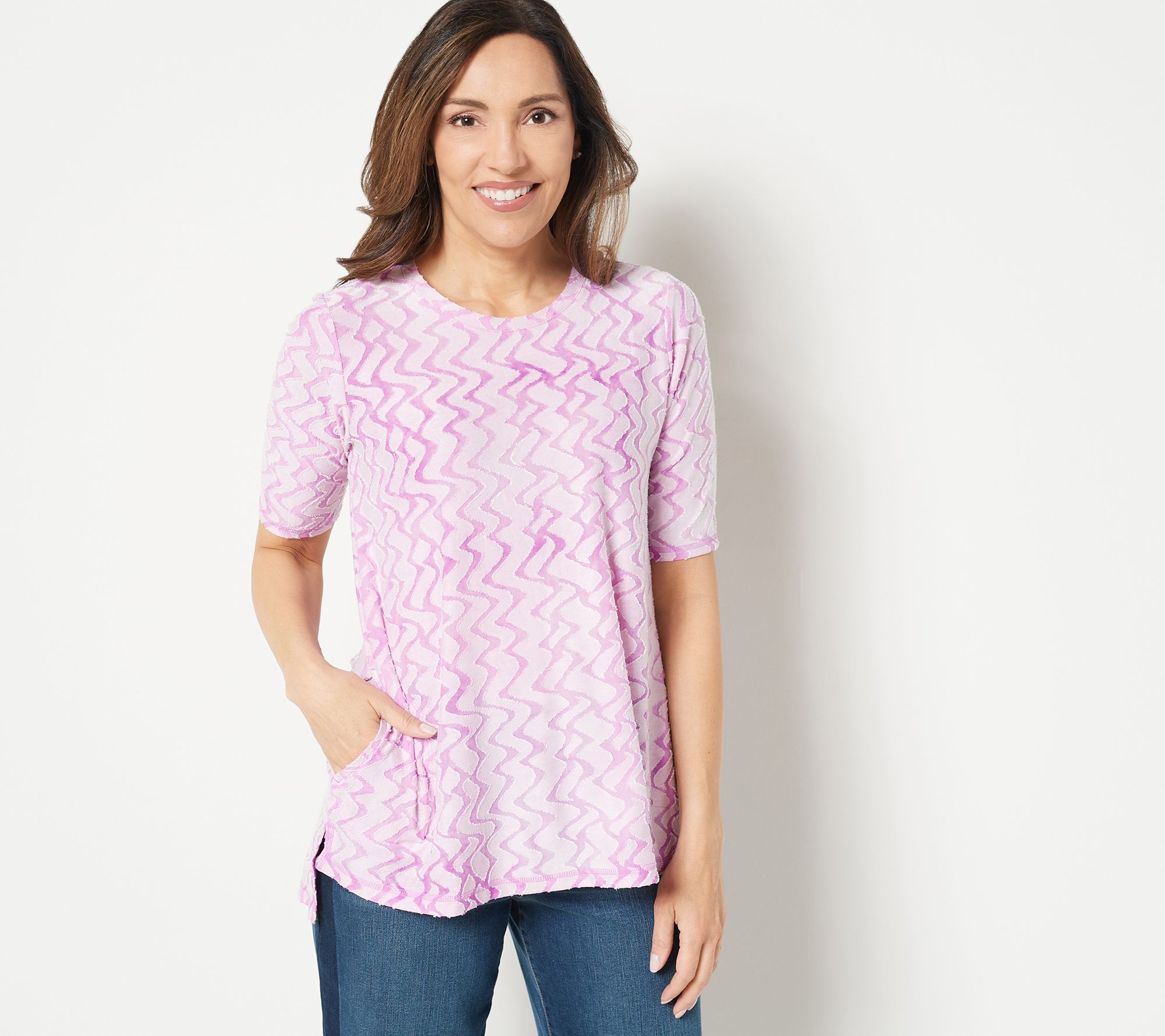 LOGO by Lori Goldstein Knit Jacquard Hi-Low Hem Top