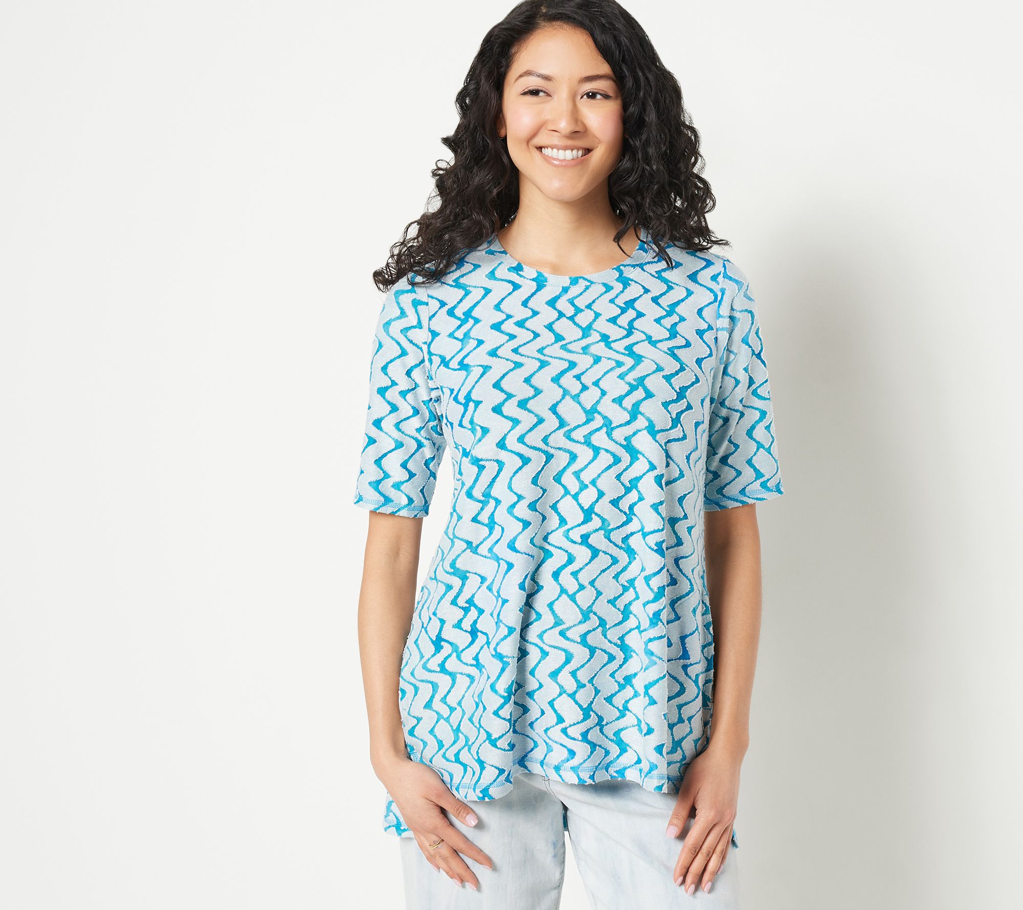 LOGO by Lori Goldstein Knit Jacquard Hi-Low Hem Top