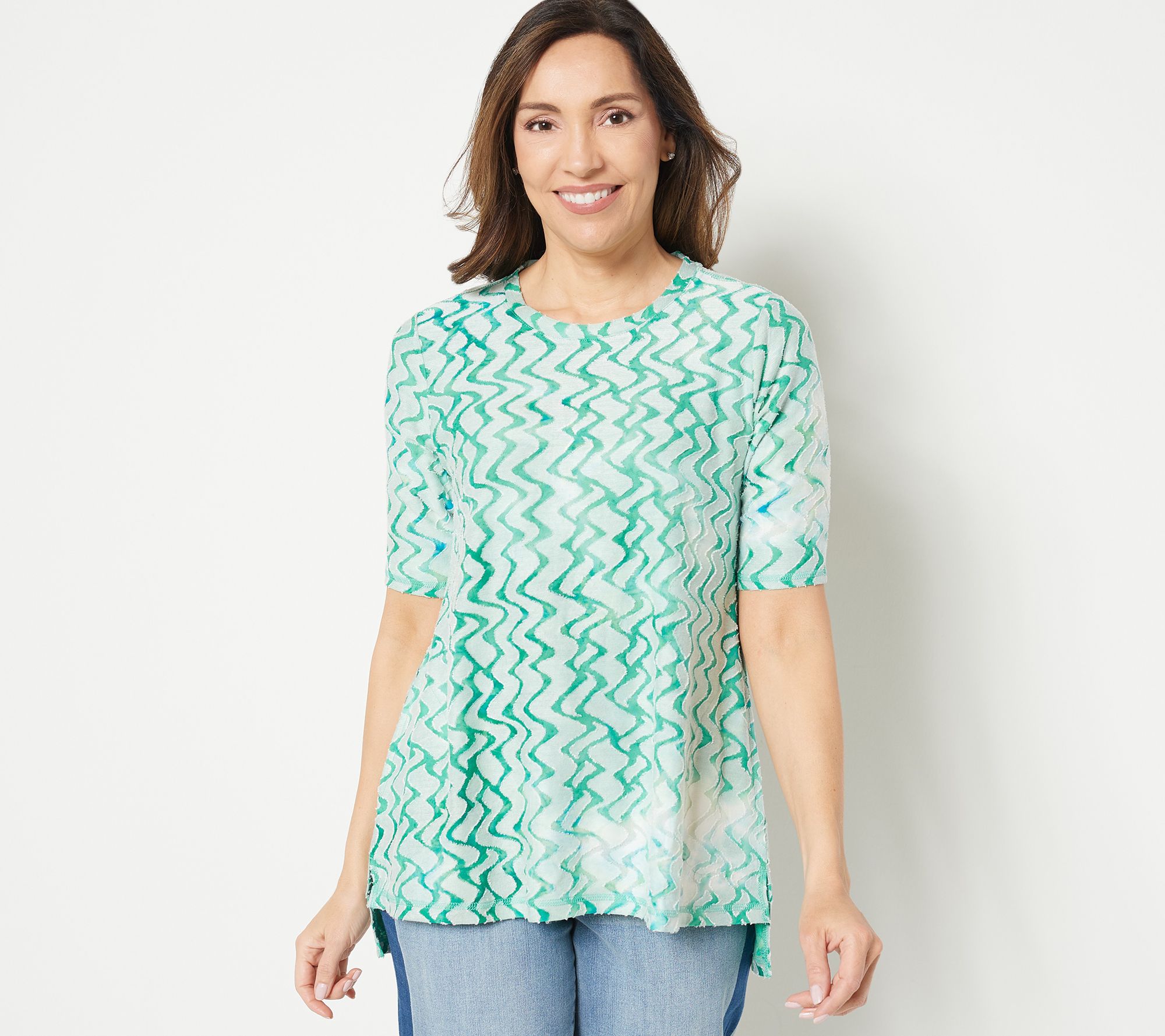 LOGO by Lori Goldstein Knit Jacquard Hi-Low Hem Top