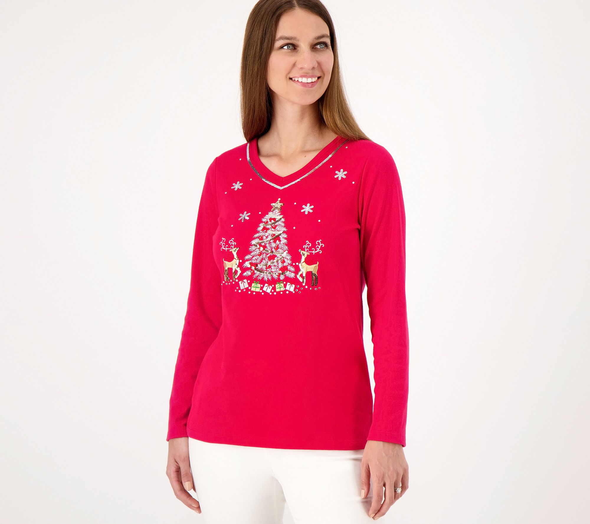 Quacker Factory Holiday Elegance Long-Sleeve Top