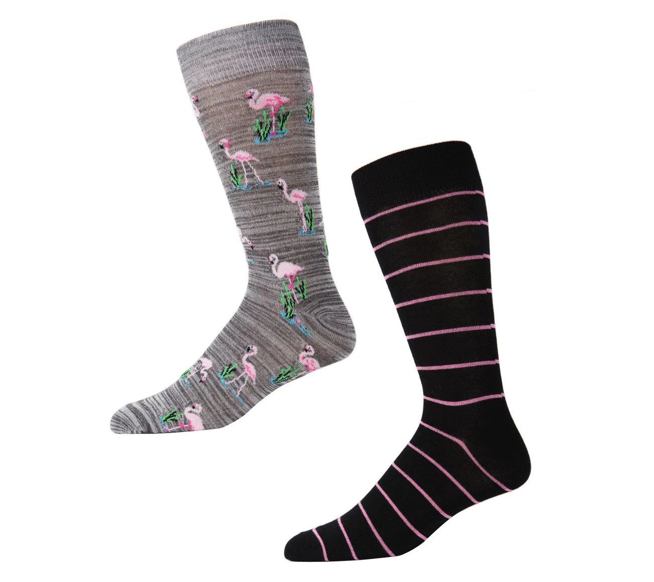 Memoi Men's Bamboo Blend Flamingo Crew Socks 2-Pack