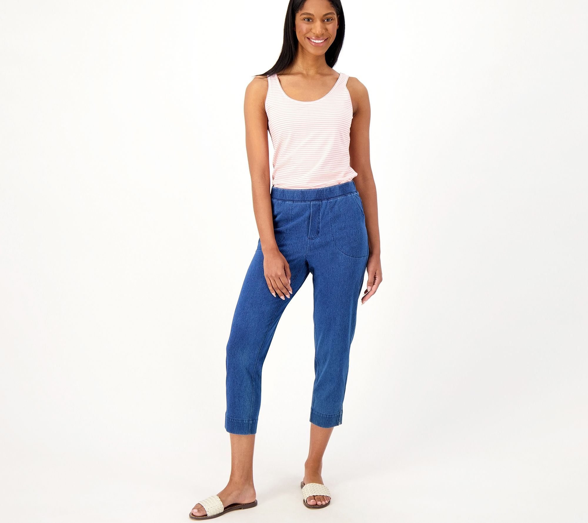 Denim & Co. Comfy Knit Air Denim Tapered Leg Pant with Pockets on QVC 