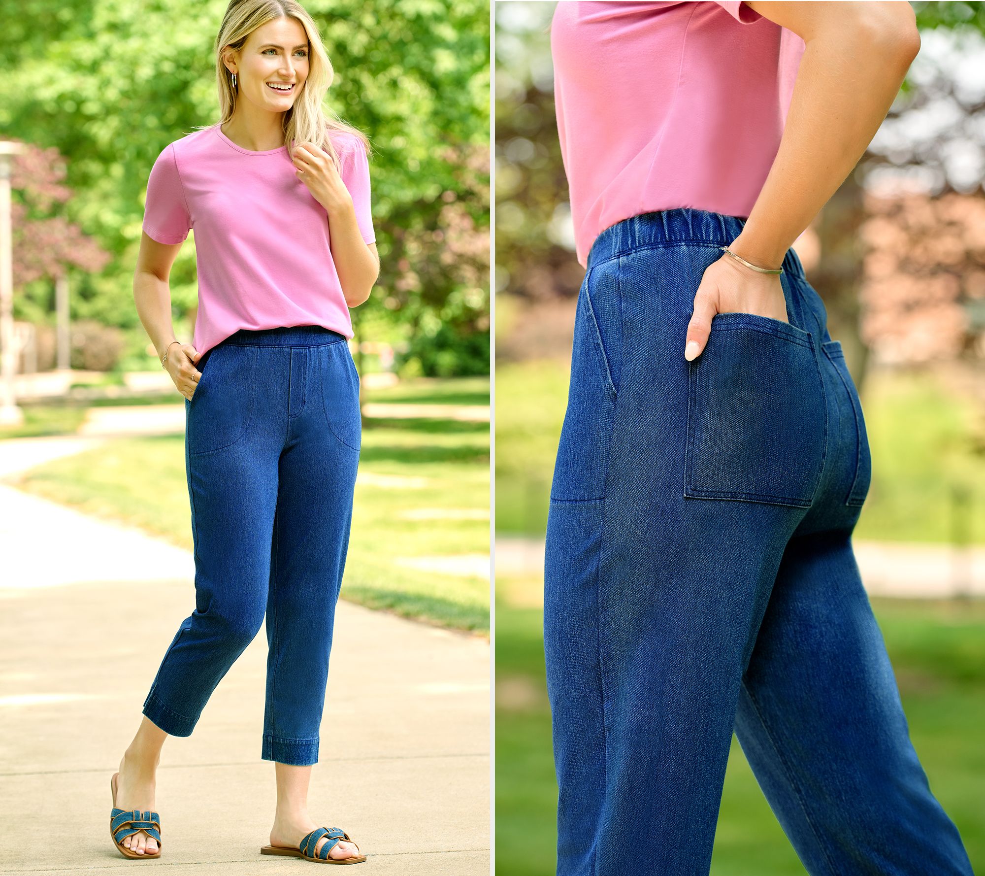 Denim & Co. Comfy Knit Air RegularStraight Crop Pant with Side Slits