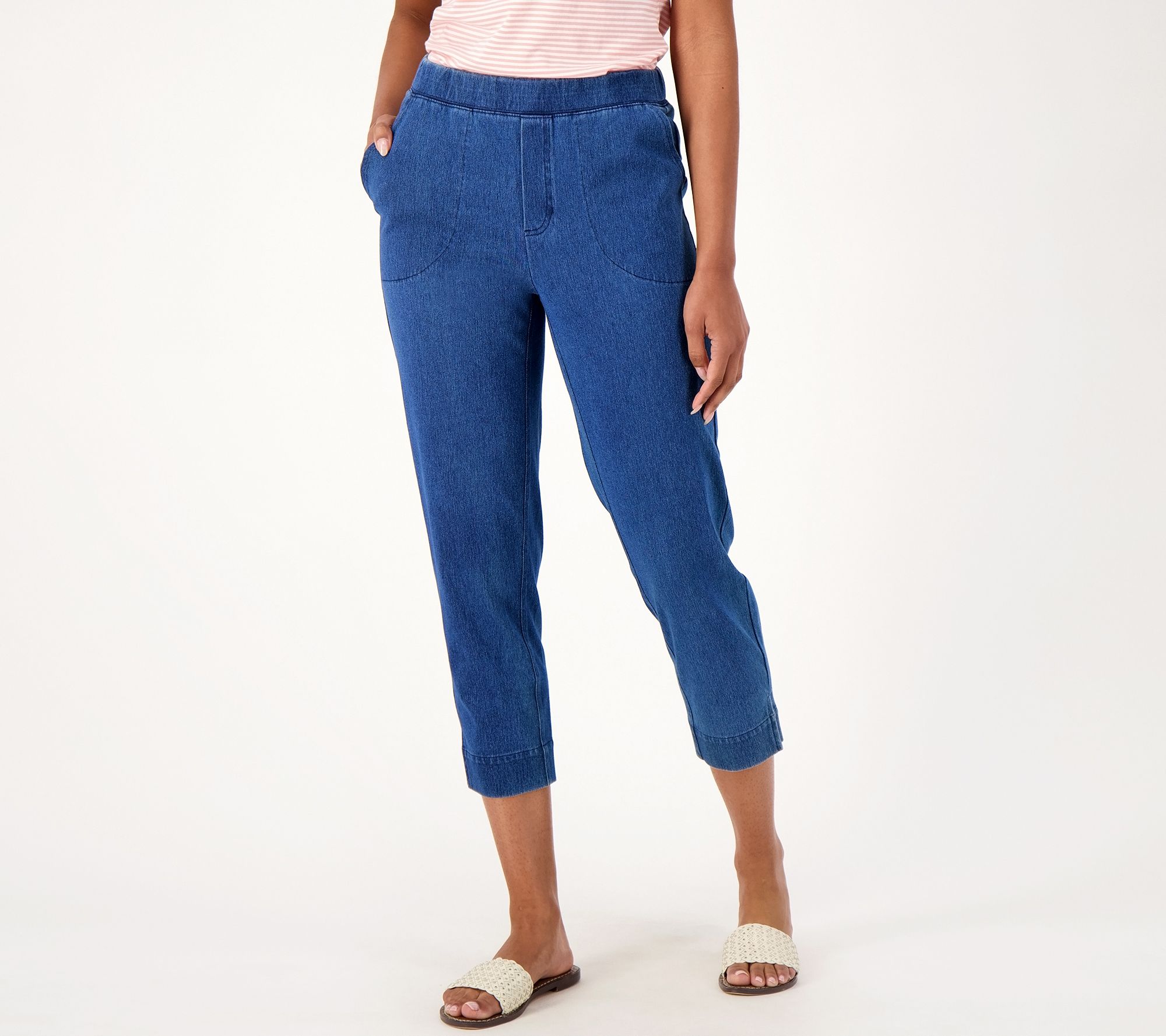 Denim & Co. Comfy Knit Air RegularStraight Crop Pant with Side Slits
