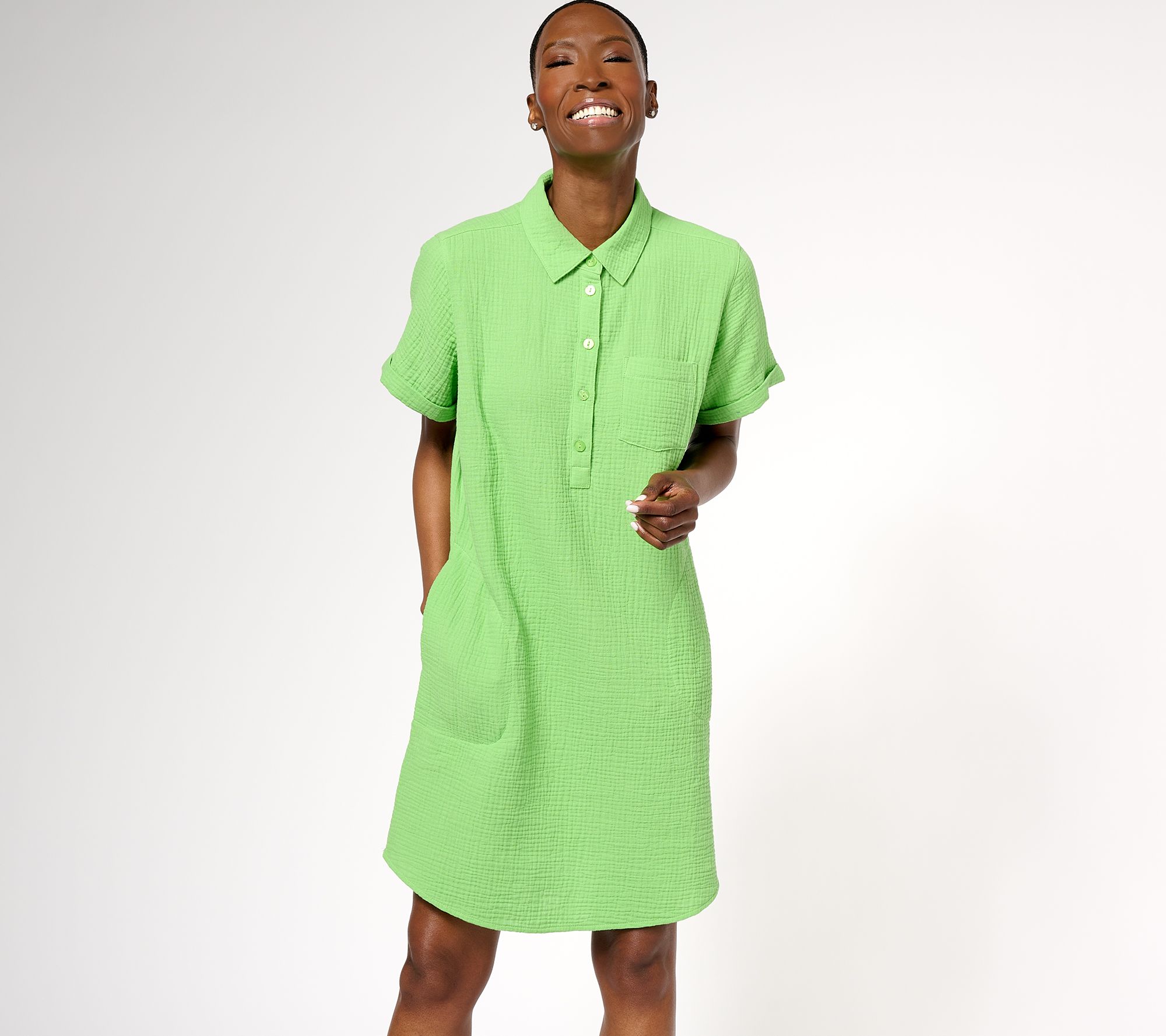 Belle Beach by Kim Gravel Gauze Popover Shirt Dress - QVC.com