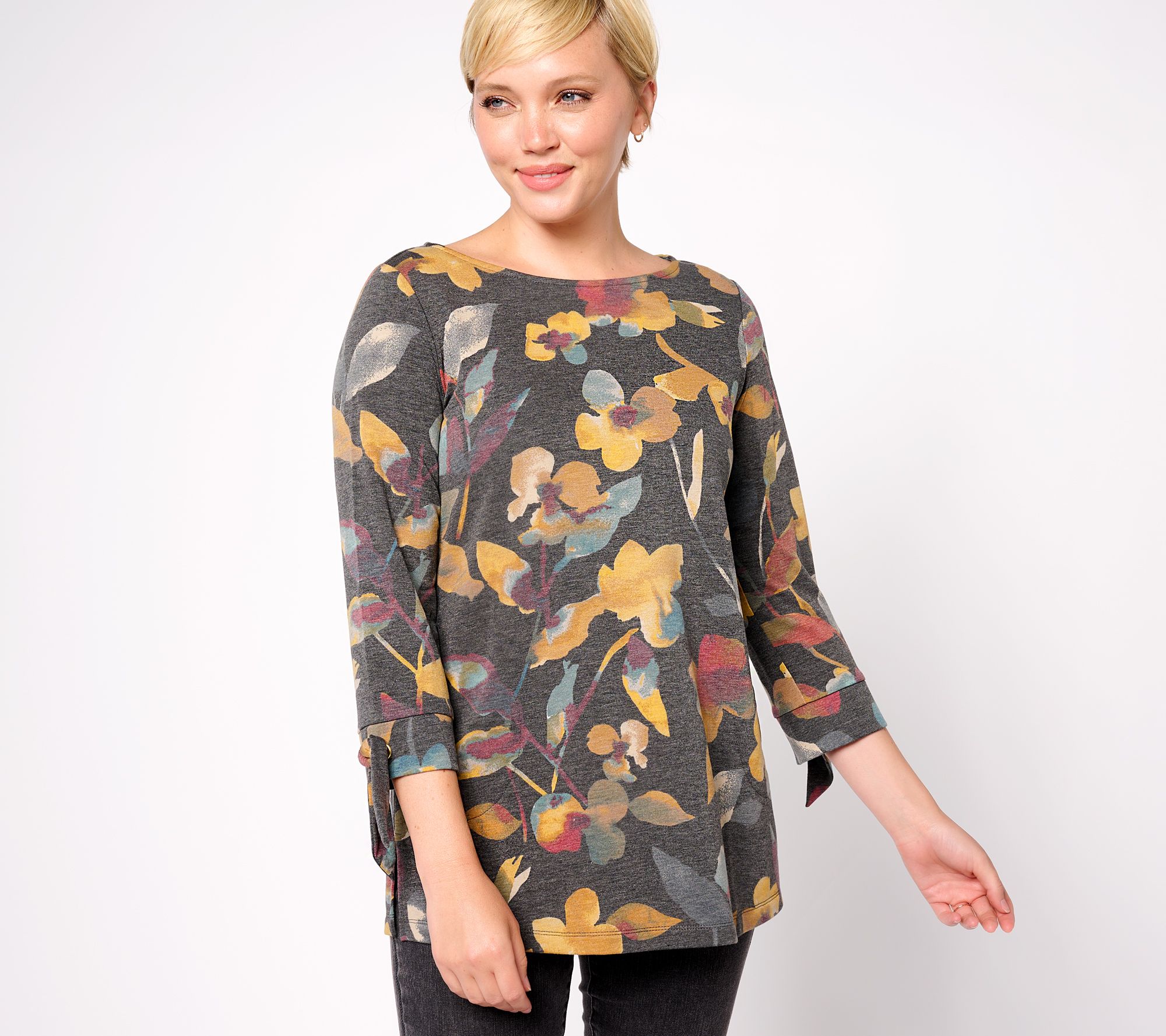 Susan Graver Weekend Regular Printed Smooth Jersey Tunic with Ties