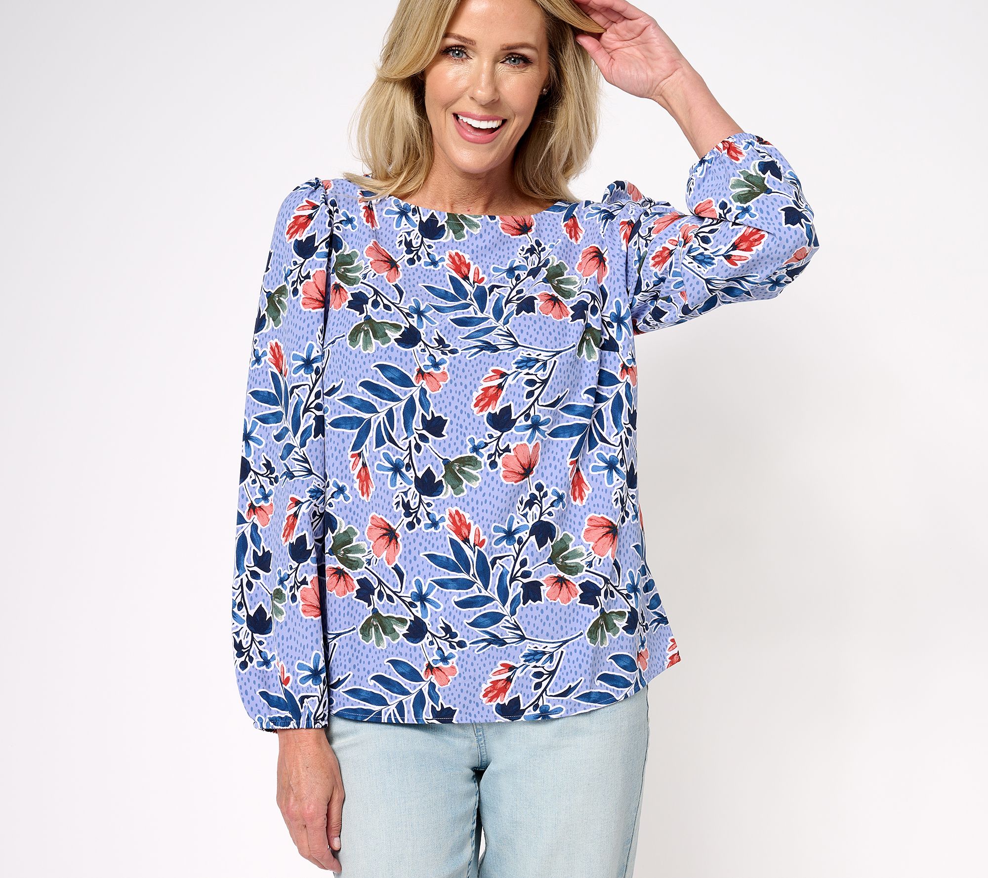 Denim & Co. Signature Printed Textured Woven Blouse
