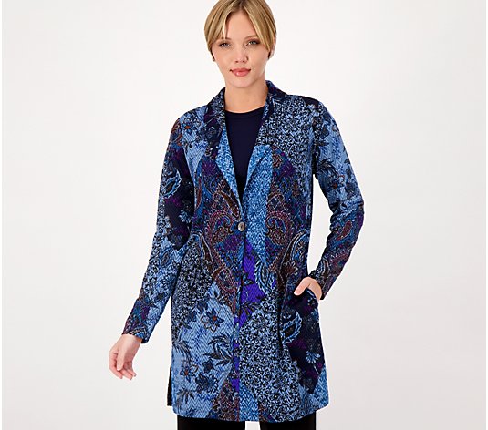 "As Is" Susan Graver Petite Printed Novelty Knit Jacket w/ Shawl Collar