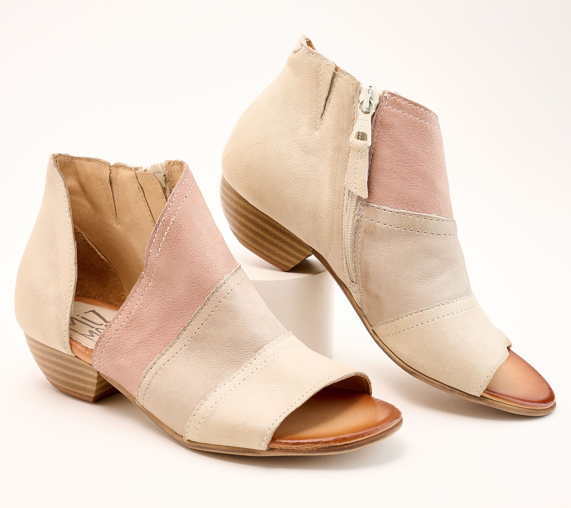 "As Is" Miz Mooz Wide Width Leather Heeled Sandals - Celeste