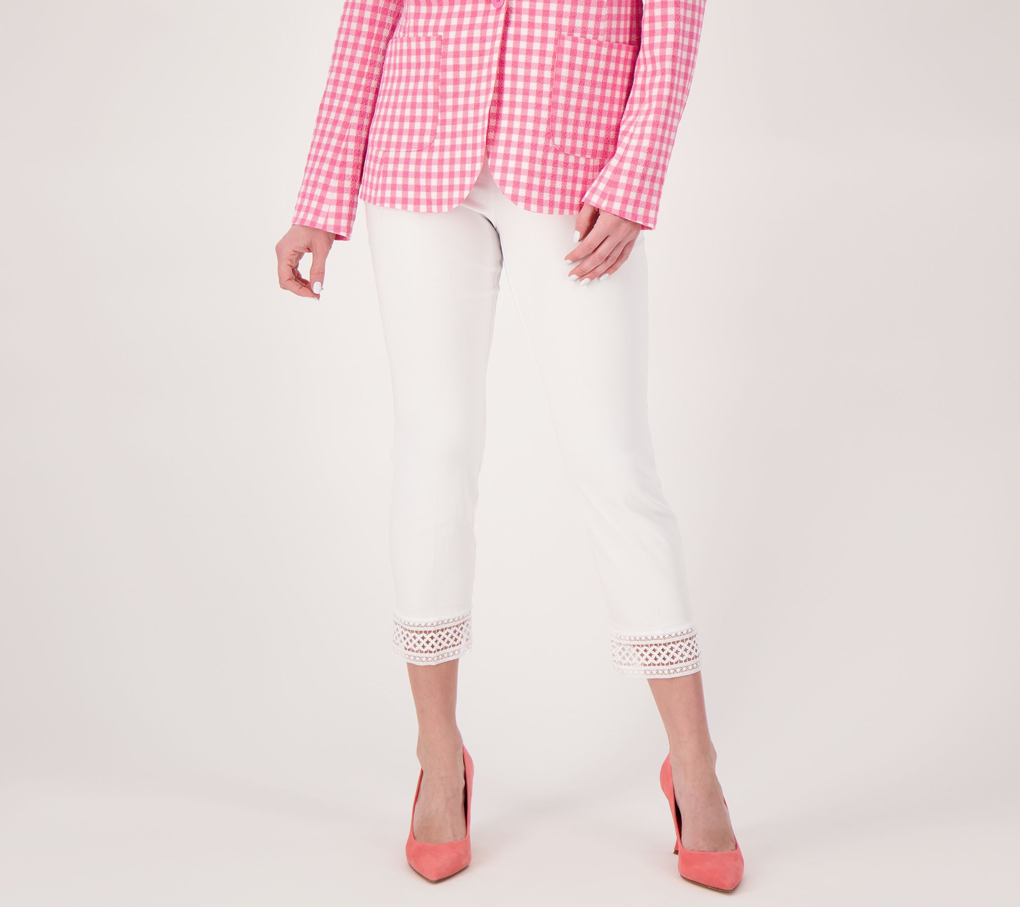 "As Is" Susan Graver Petite Ultra Stretch Crop Pant with Crochet Trim