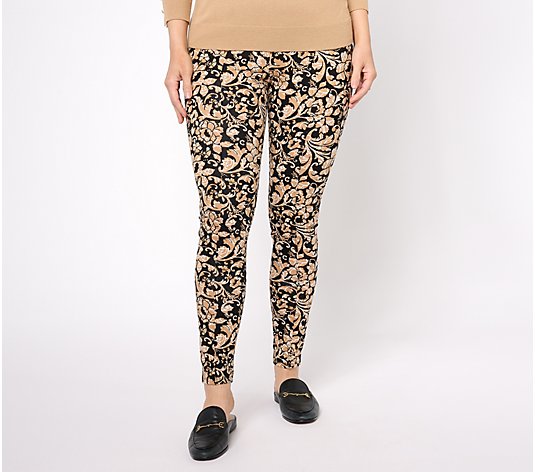 Denim & Co. Active Petite Printed Duo Stretch Legging with Pintuck