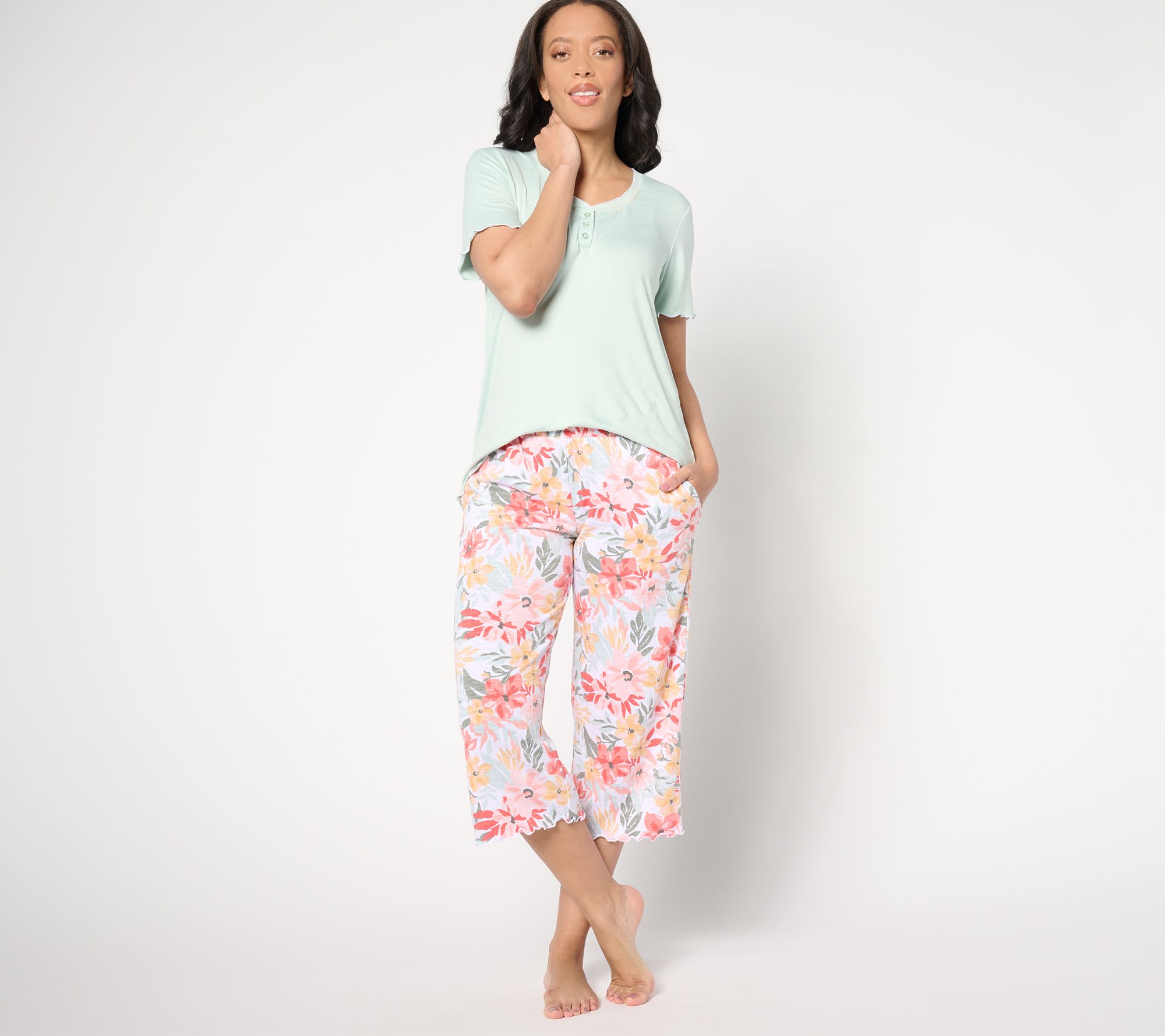 Women's Cuddl Duds Henley Pajama Top and Banded Bottom Pajama