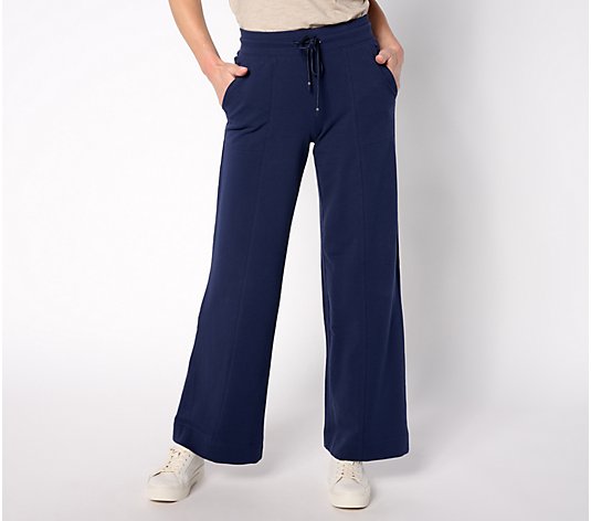 Denim & Co. Active French Terry Petite Wide Leg Pant 