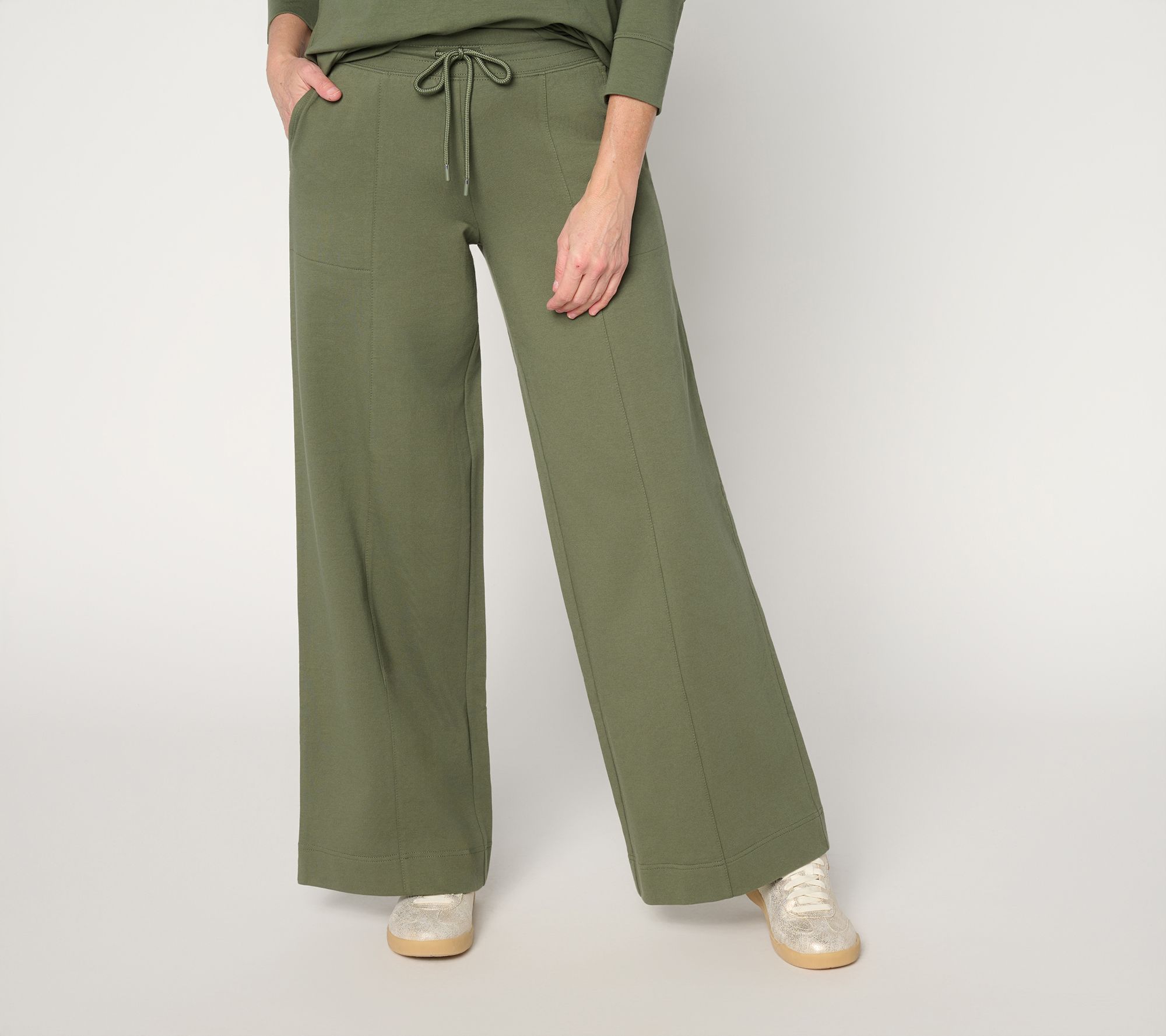 Denim & Co. Active French Terry Petite Wide Leg Pant