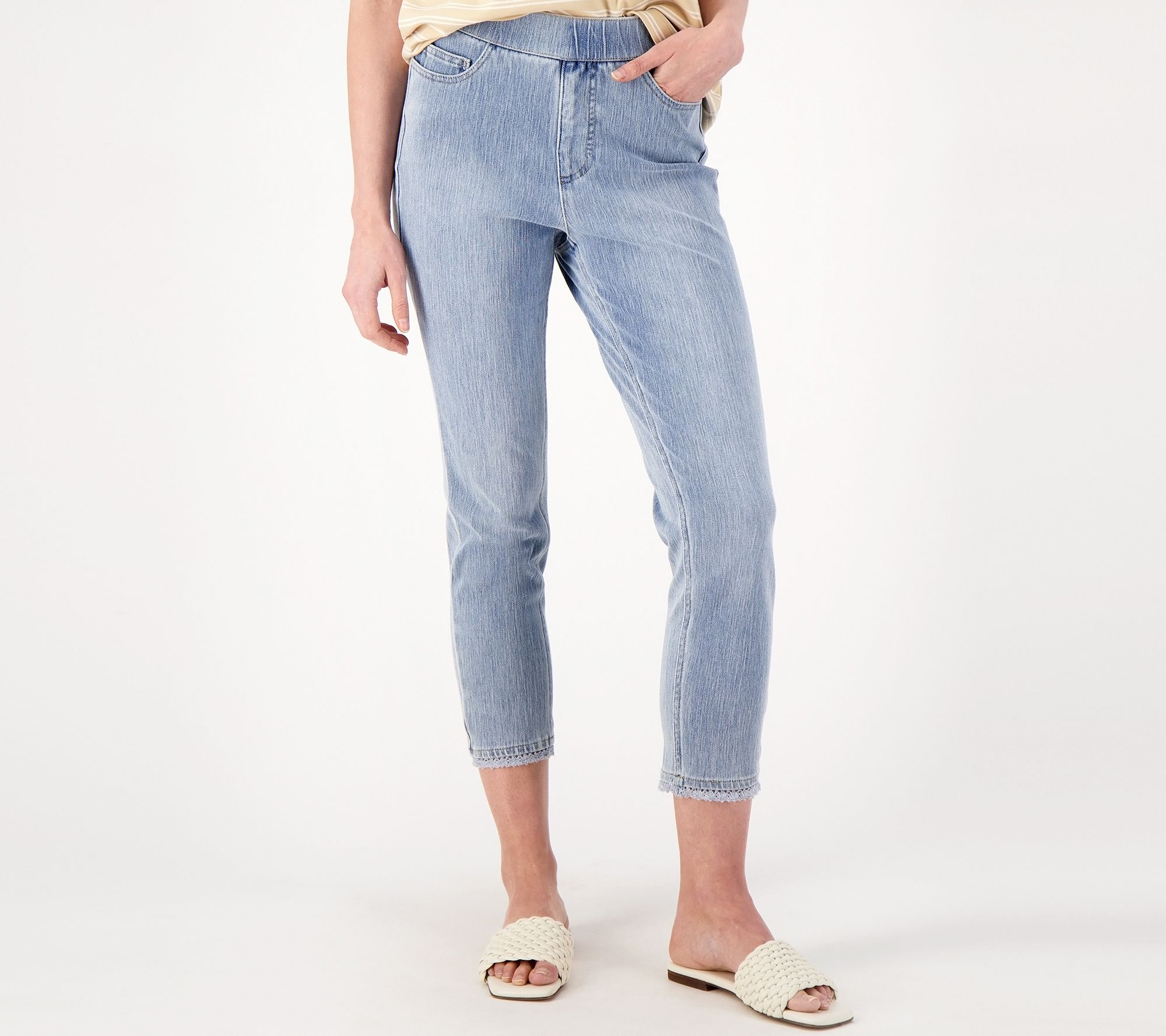 "As Is" Isaac Mizrahi Live! Knit Denim Petite Pull-On Jeans