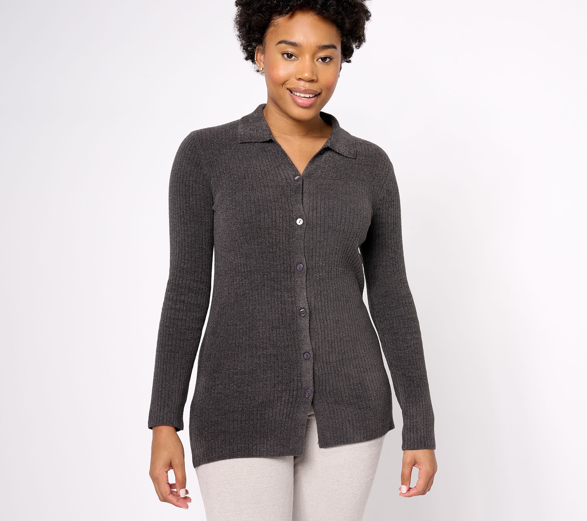 "As Is"Barefoot Dreams CozyChic Ultra Lite Ribbed Button Down Cardigan