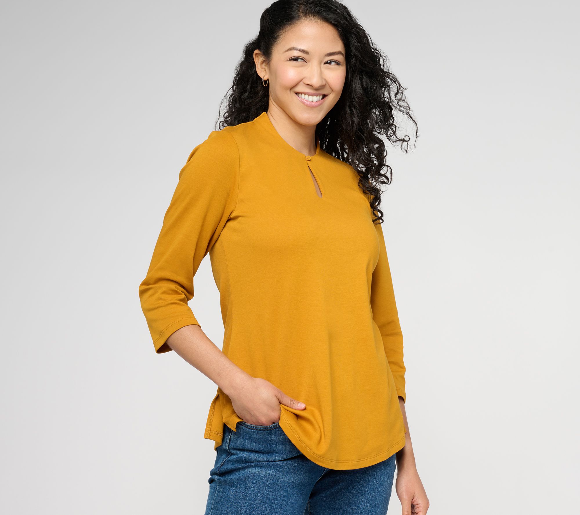 "As Is" Isaac Mizrahi Live! Essentials Pima Cotton Top with Keyhole