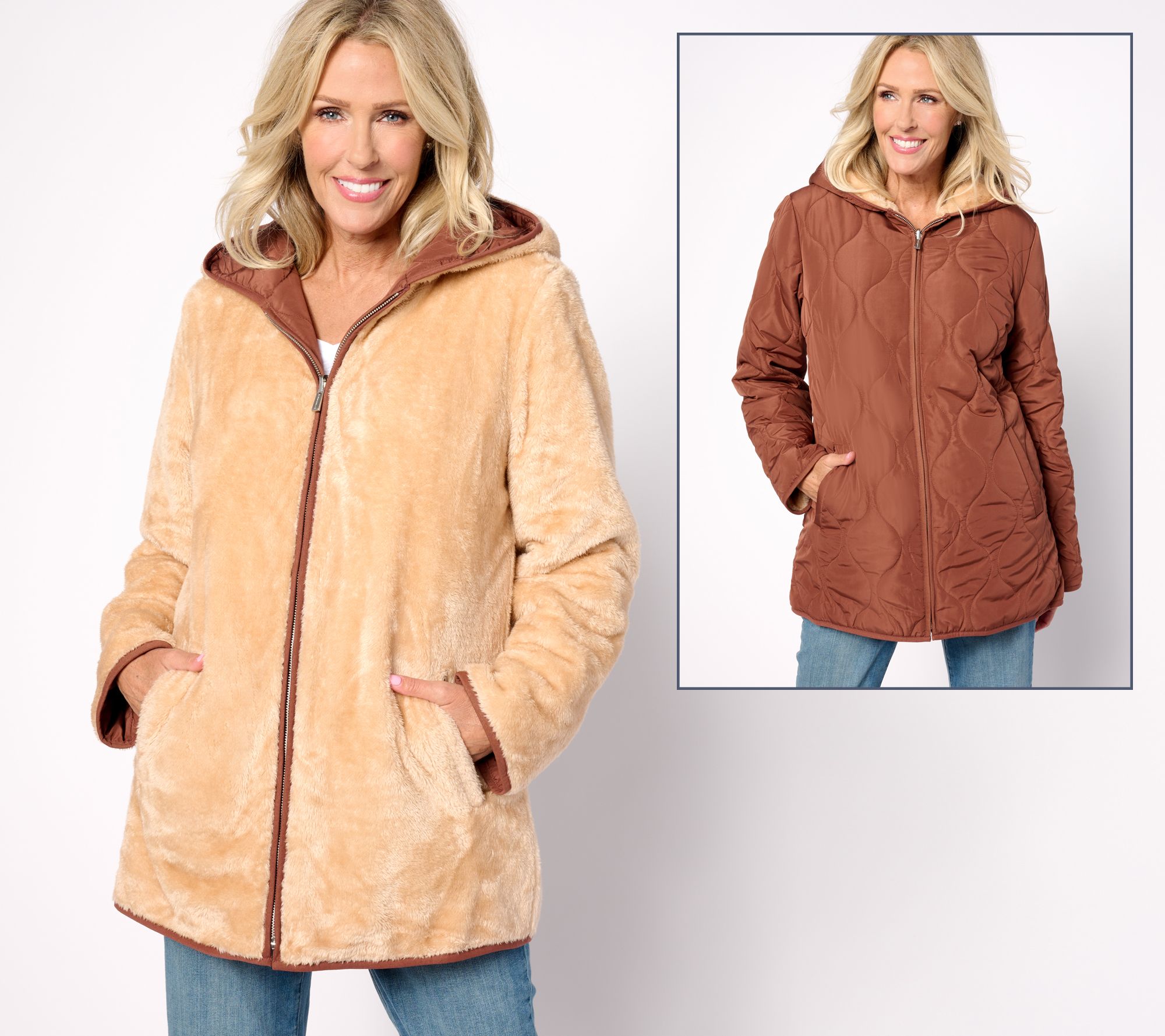 "As Is" Susan Graver Weekend Reversible Quilted Woven & Fleece Jacket