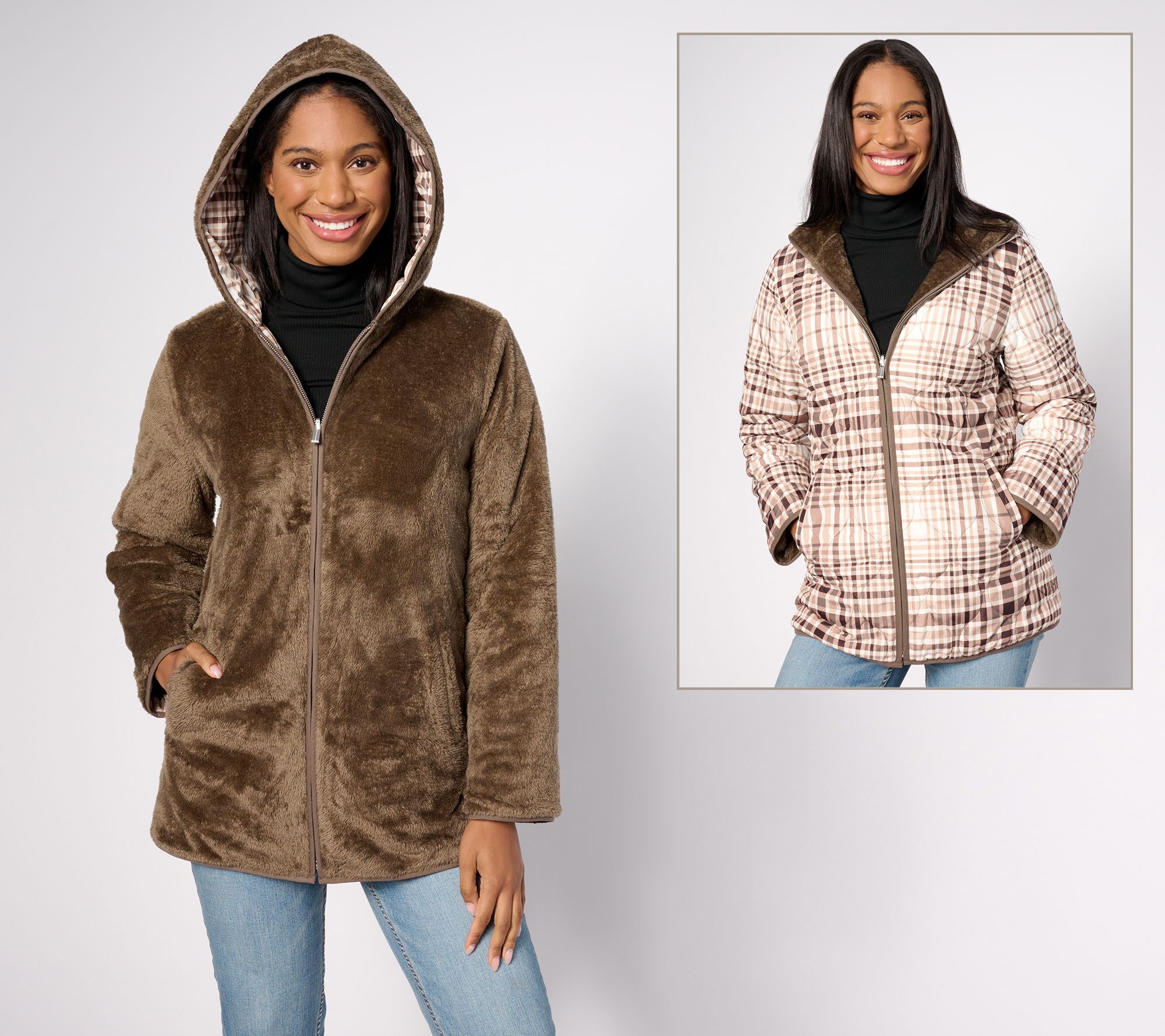 "As Is" Susan Graver Weekend Reversible Quilted Woven & Fleece Jacket