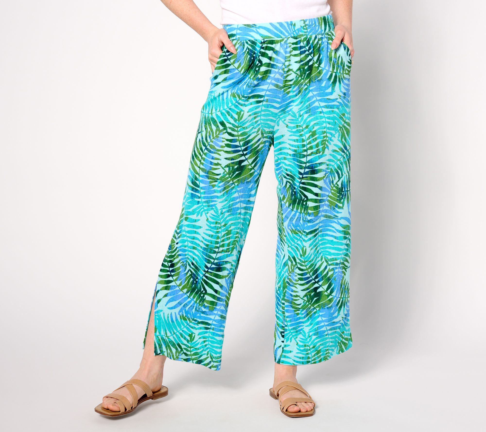 Denim & Co. Beach Petite Knit Gauze Wide Leg Crop Pant