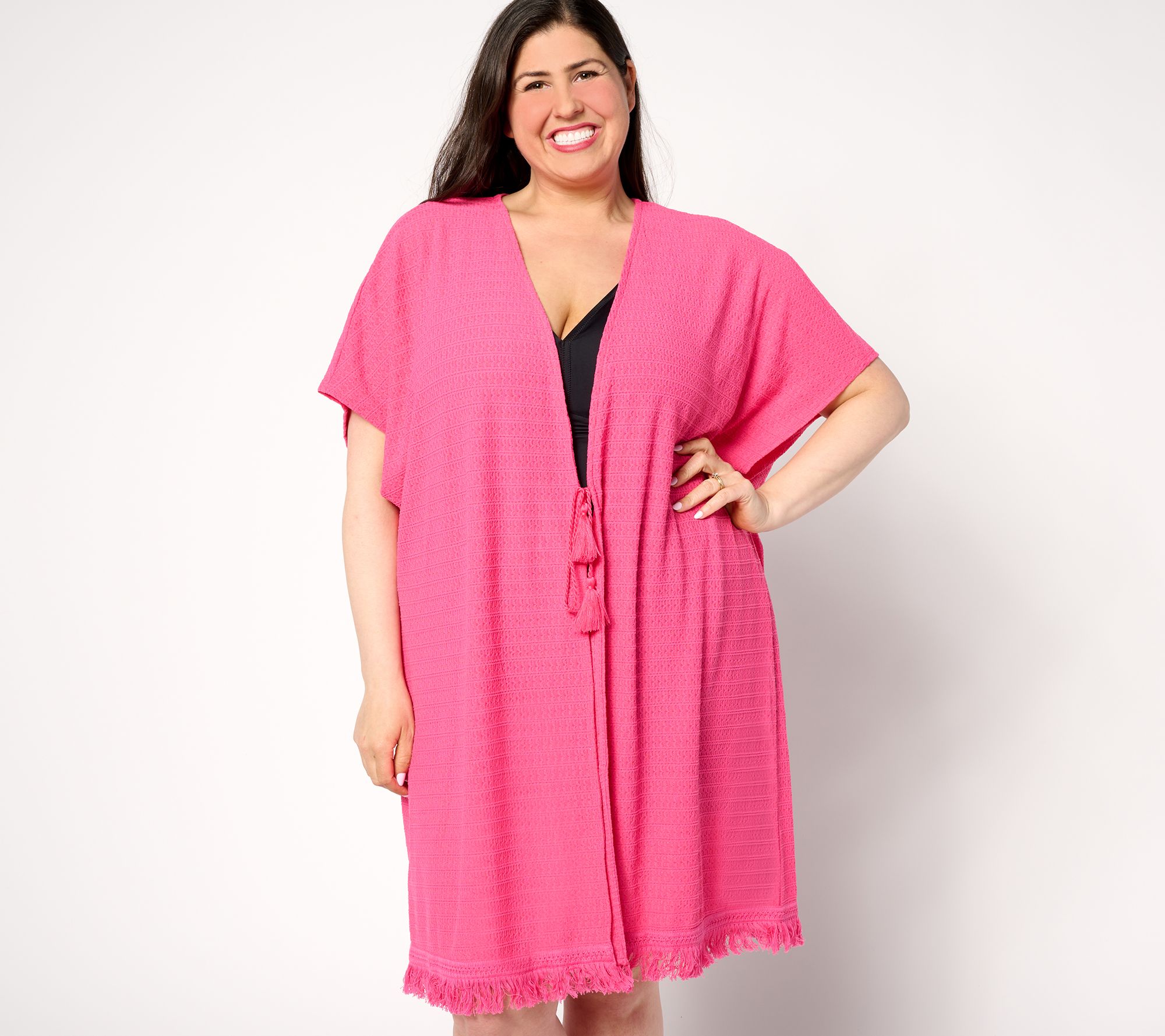 Denim & Co. Beach Novelty Knit Open Front Topper