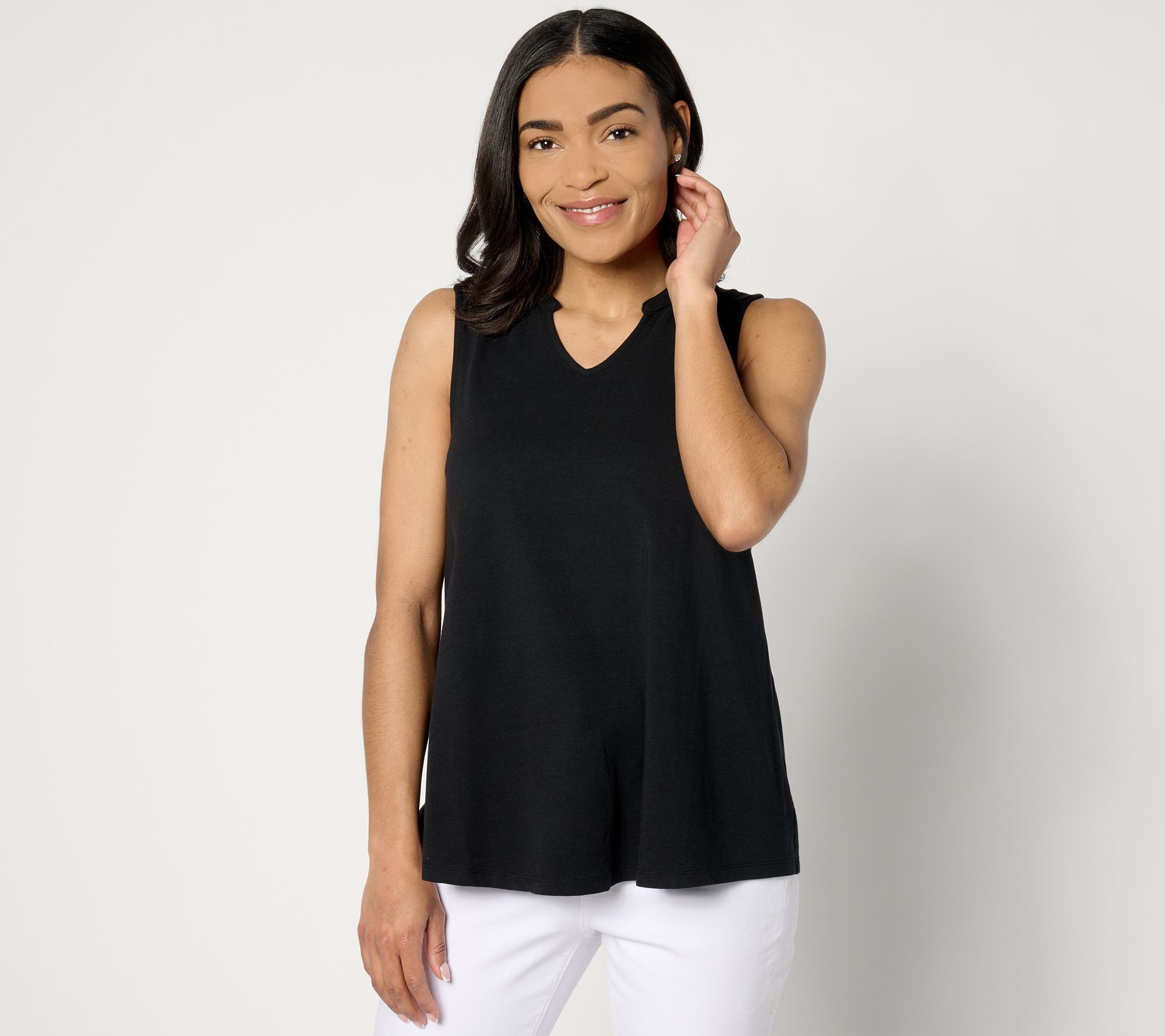 Denim & Co. Essentials Favorite Jersey Split Neck Swing Tank