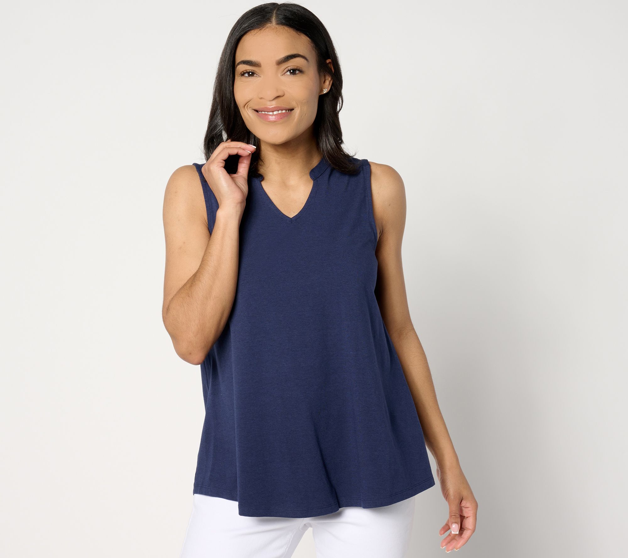 Denim & Co. Essentials Favorite Jersey Split Neck Swing Tank